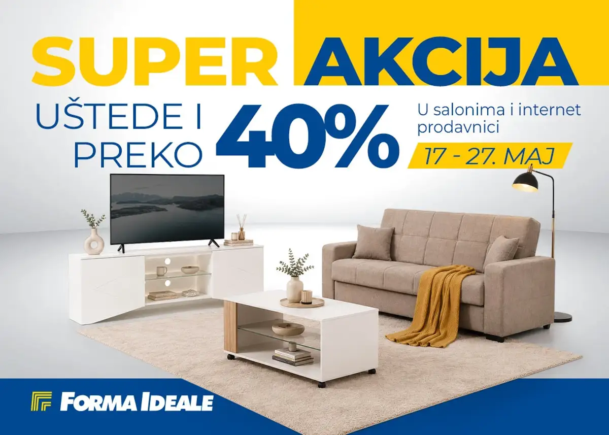 Forma Ideale super akcija maj 2026 – ugaone garniture kreveti ormari i kuhinje na sniženju do 40%