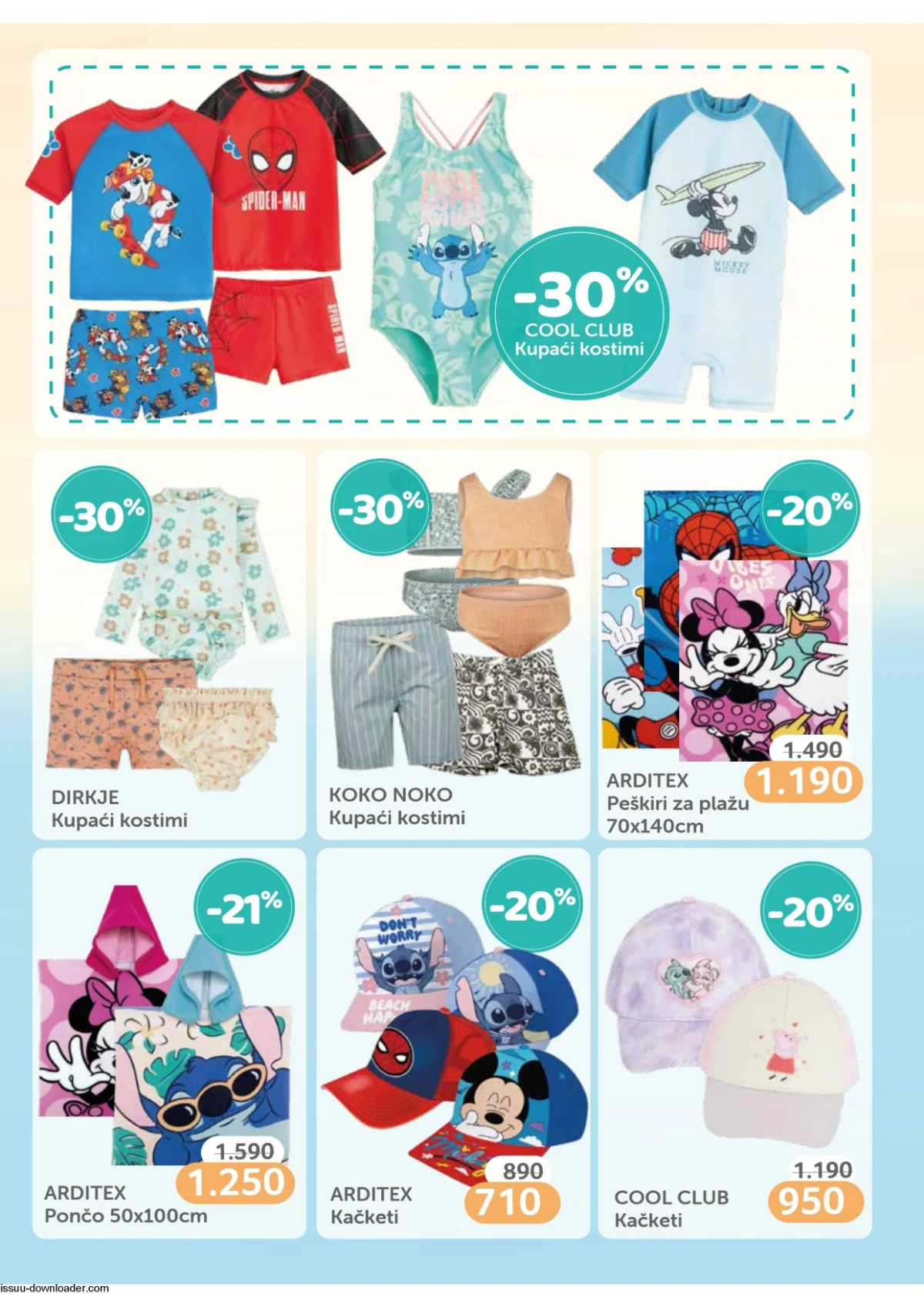 AKSA katalog strana 8 – završna ponuda letnjeg programa AKSA katalog strana 8 – kupaći kostimi, peškiri i letnji dodaci za decu