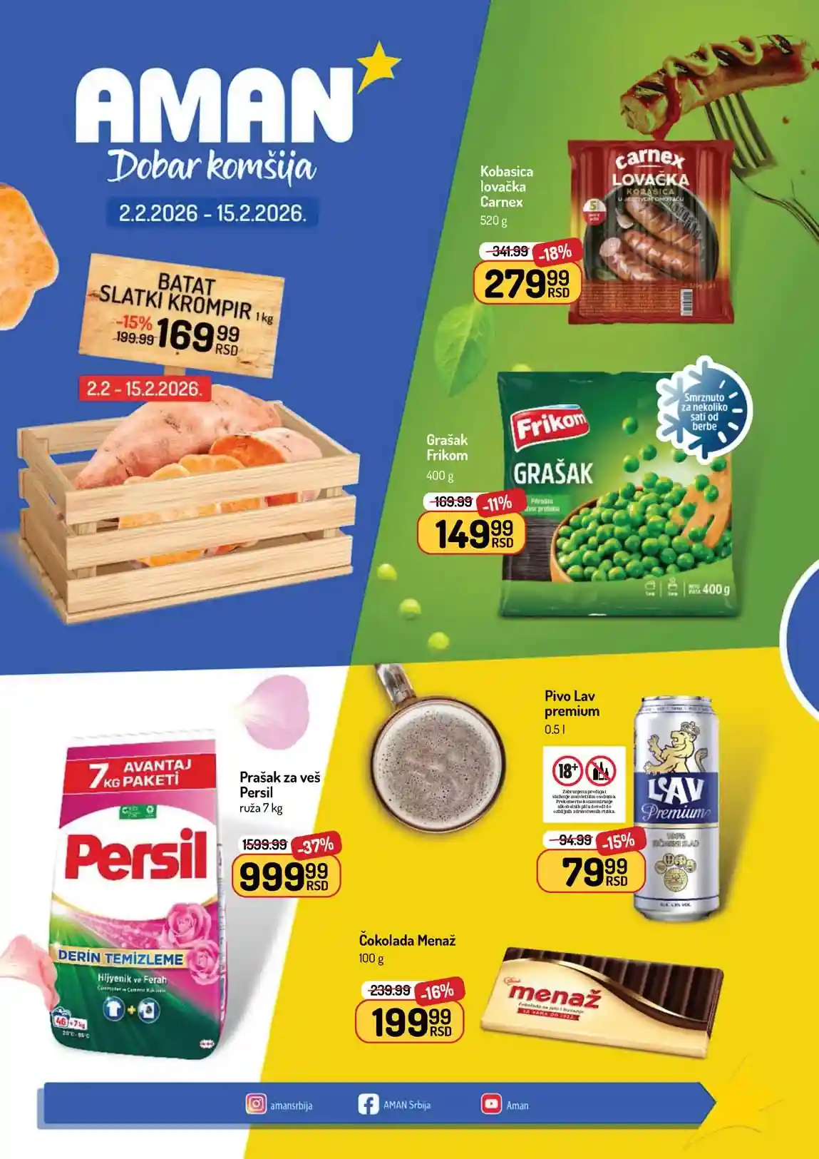 Aman katalog sniženja strana 1 – akcijska ponuda prehrane i kućnih proizvoda do 15. februara 2026