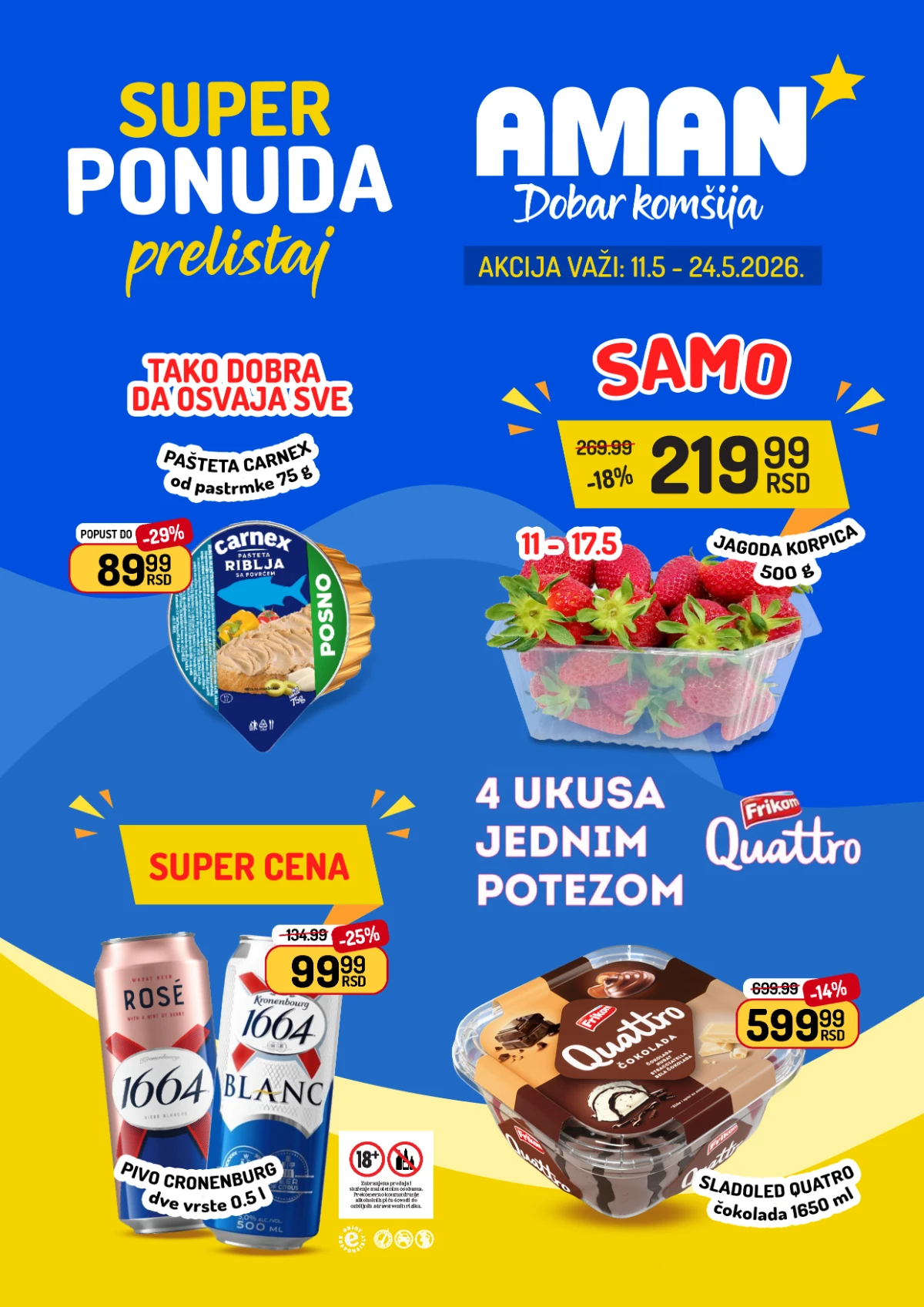 Aman akcija do 24.05.2026 jagode Carnex Quattro krompir i mlečni proizvodi na sniženju