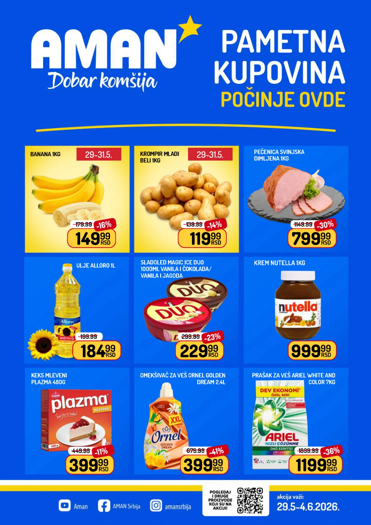 Aman akcija do 04.06.2026 – Nutella, pečenica, Ariel i proizvodi za svakodnevnu kupovinu