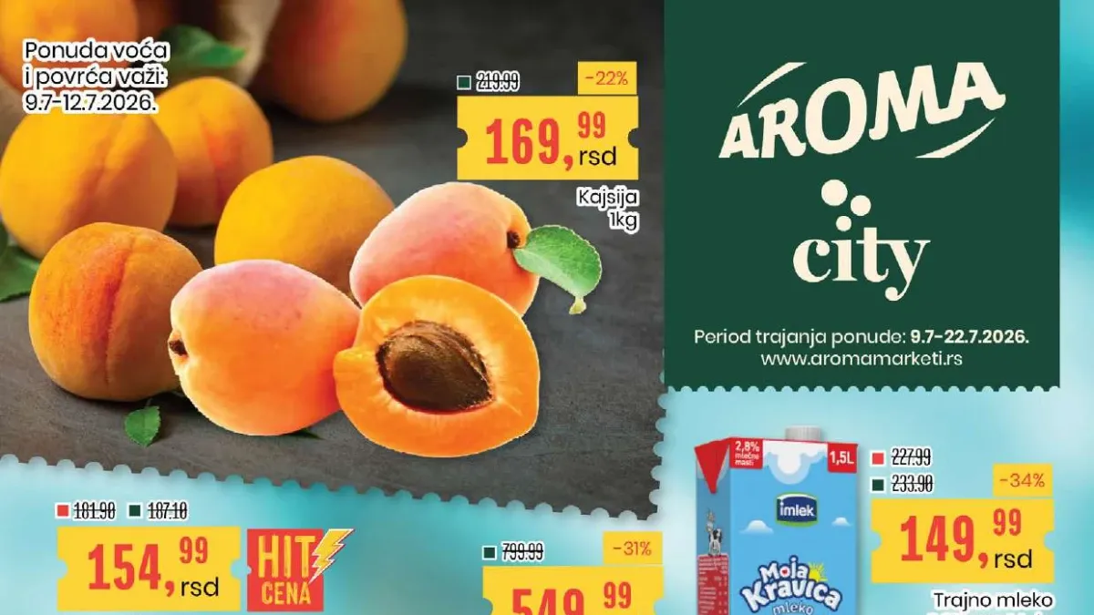 Aroma i City katalog od 09. do 22.07.2026. – popusti na voće, povrće, meso, mlečne proizvode, piće i proizvode za svakodnevnu kupovinu