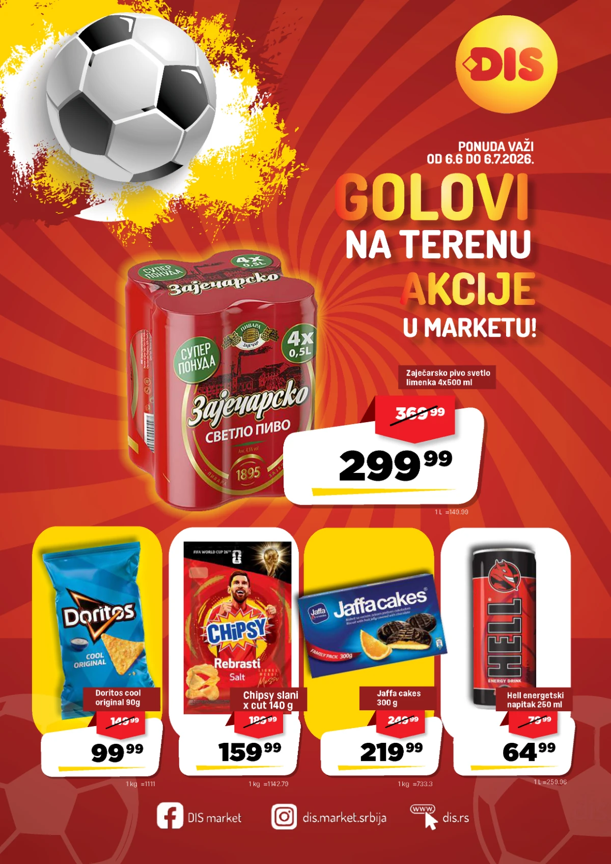 DIS Golovi na terenu akcije do 07.07.2026 – Zaječarsko pivo, Doritos, Chipsy i Jaffa Cakes na akciji