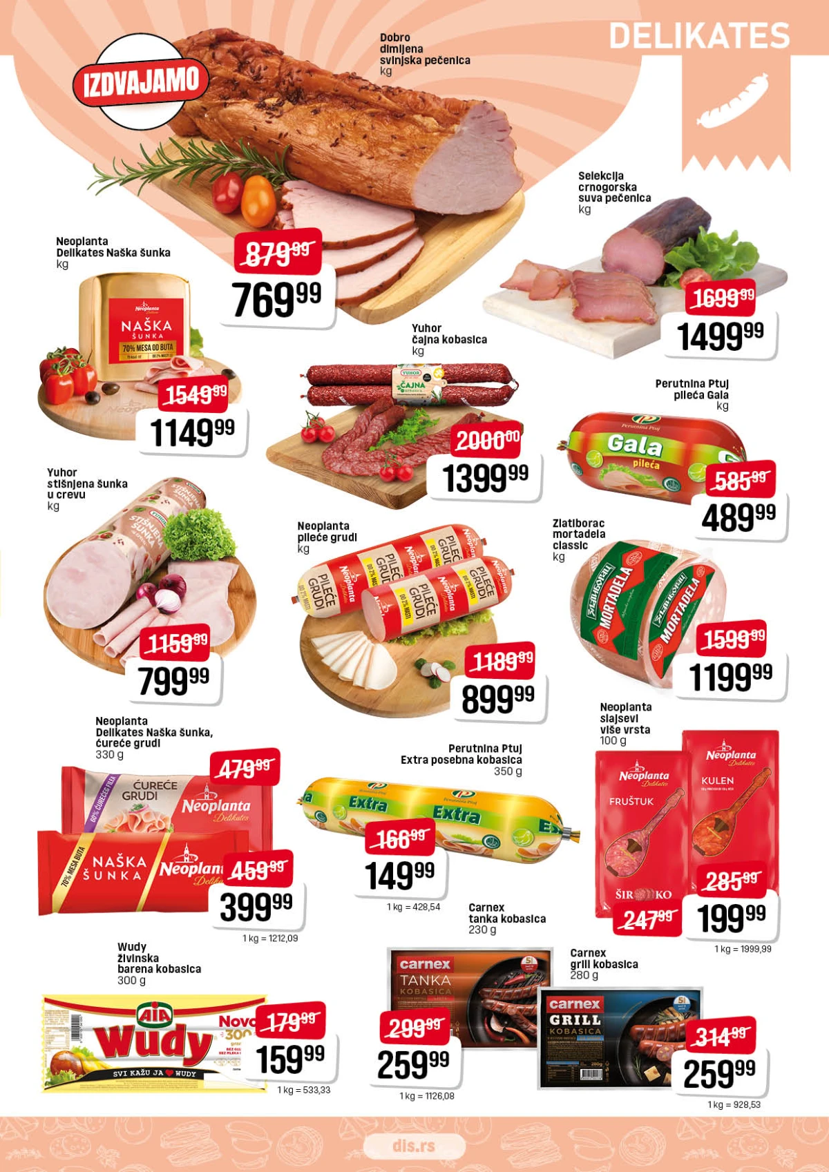 DIS delikates katalog maj i jun 2026 – suhomesnati proizvodi, kobasice i pečenice na akciji