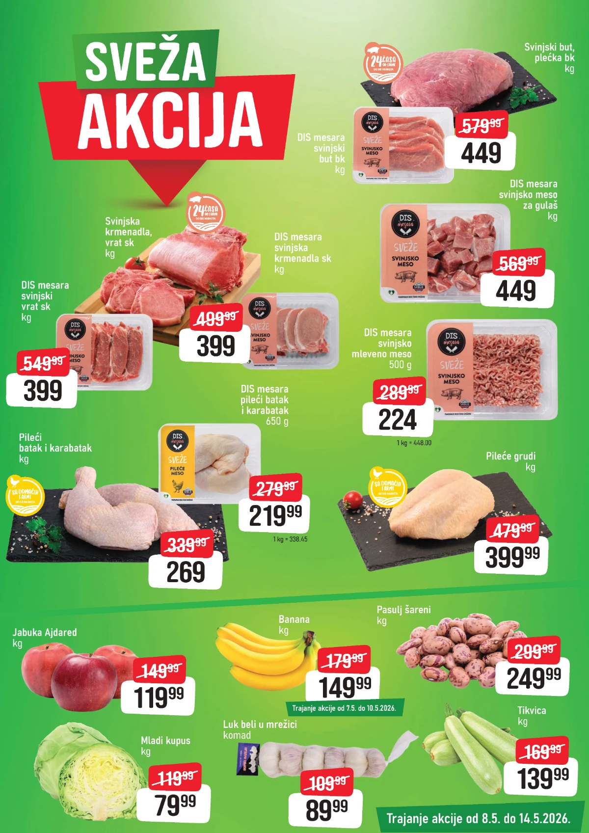 DIS sveža akcija do 14.05.2026 – meso, voće i povrće na sniženju