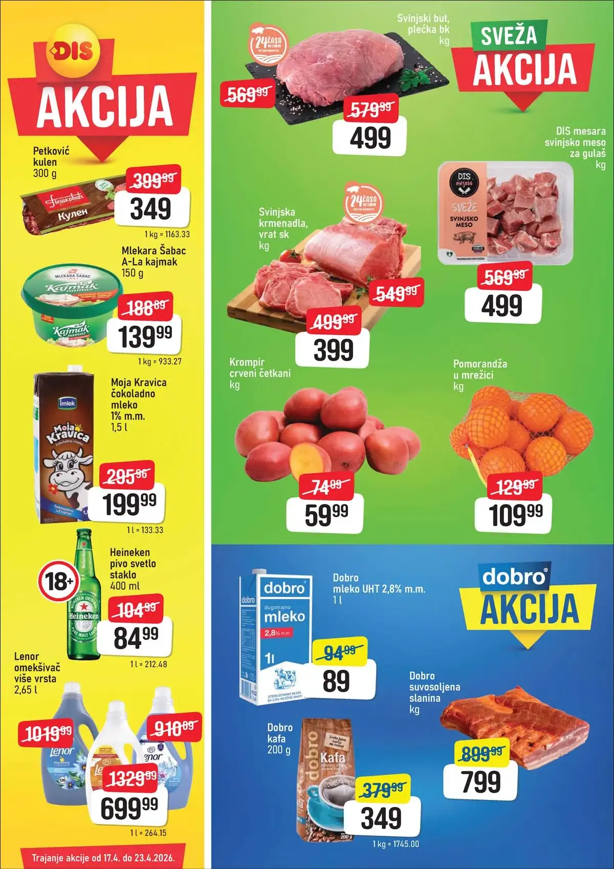 DIS nedeljna akcija katalog sniženja prehrane, pića i kućnih proizvoda do 23. aprila 2026.