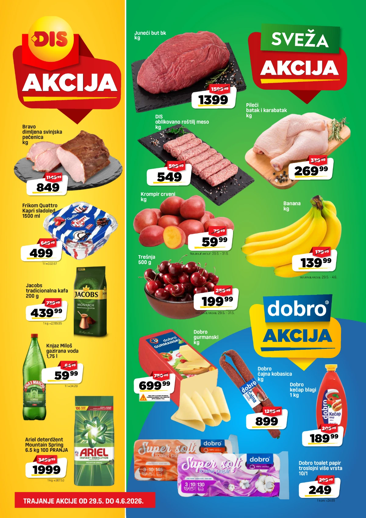 DIS akcija do 43% od 29.05. do 04.06.2026 – juneći but, pileći batak, banana i Jacobs kafa na sniženju