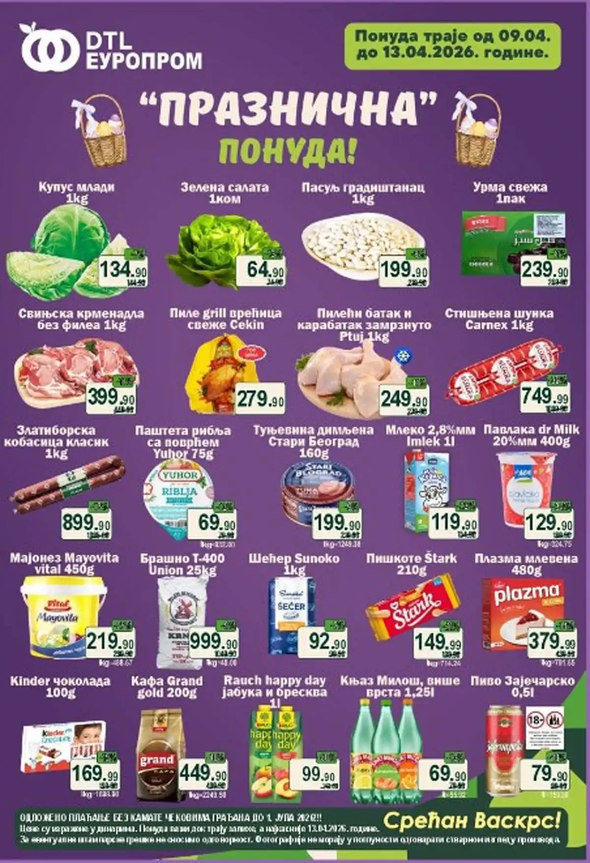 Europrom praznična akcija katalog sniženja do 13. aprila 2026 strana 1 prehrana i kućne potrepštine
