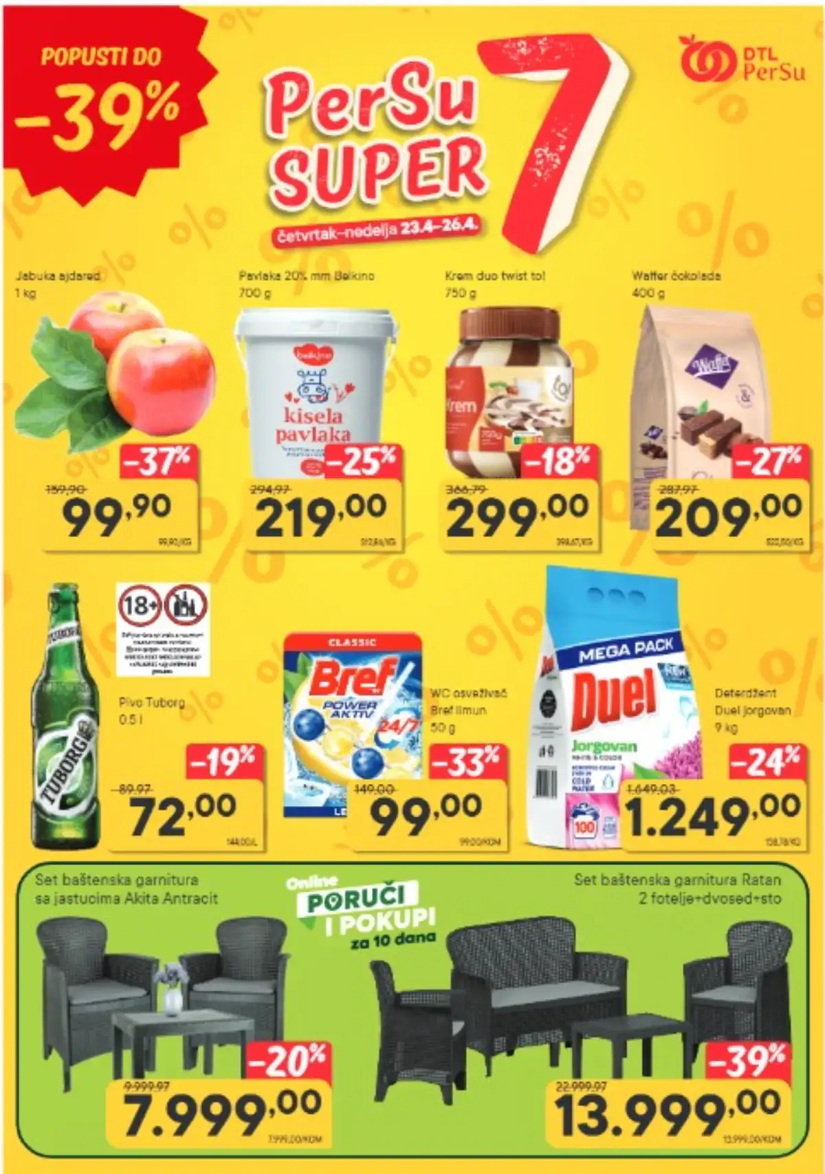 Persu akcija SUPER 7 sniženja do 39 posto prehrana piće kućne potrepštine do 26.04.2026 prva strana