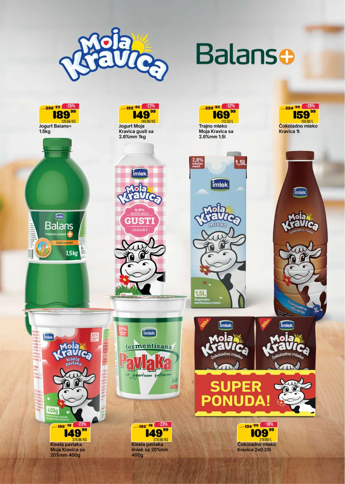 SP Marketi akcija Moja Kravica mleko, jogurt, pavlaka i Balans+ proizvodi po nižim cenama