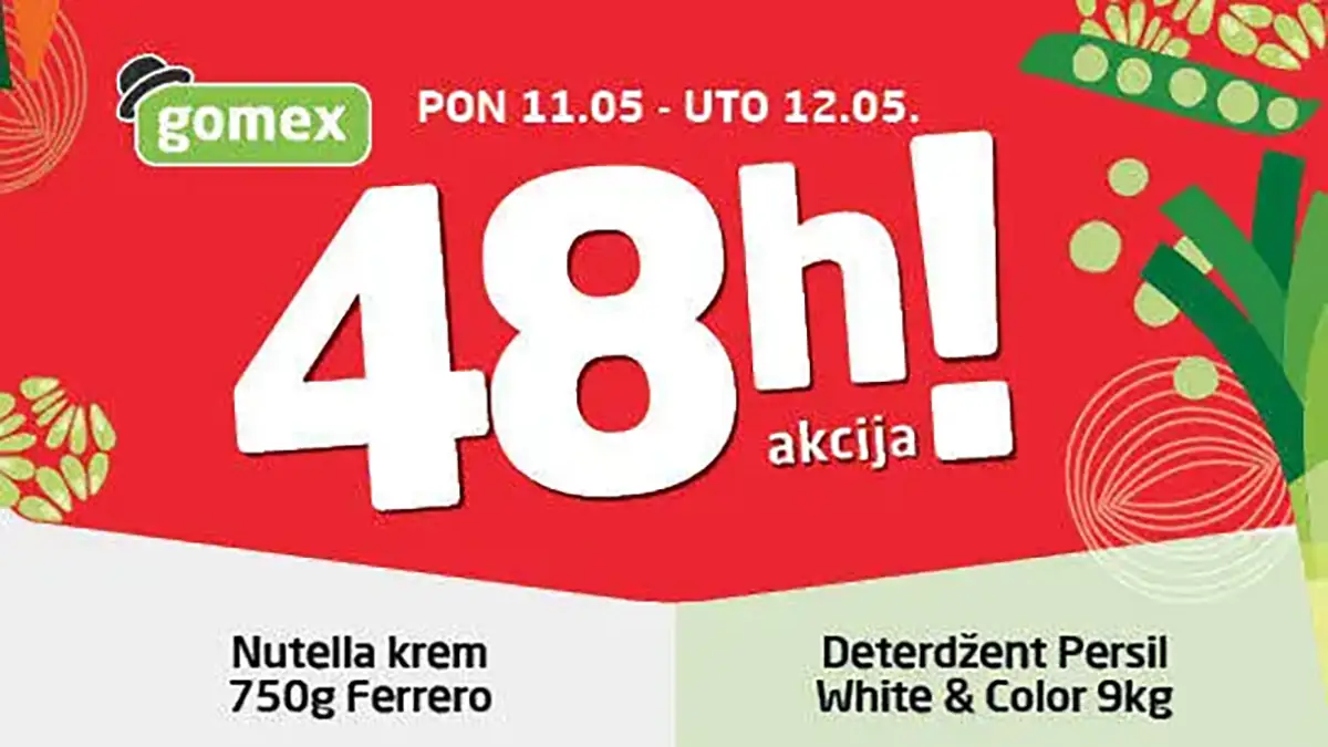 Gomex 48h akcija 11–12.05.2026 Nutella 750g i Persil 9kg na sniženju do 31 posto