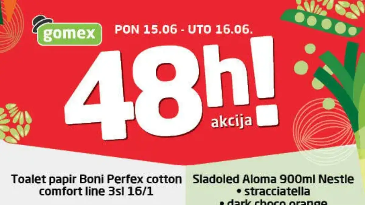 Gomex 48h akcija do 16.06.2026 – prehrana, sladoledi, kućne potrepštine i proizvodi za svakodnevnu kupovinu na sniženju