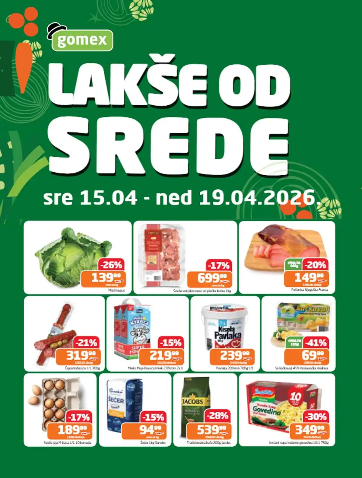 Gomex akcija Lakše od srede katalog sniženja do 19.04.2026 – prehrana, voće, meso i kućni proizvodi