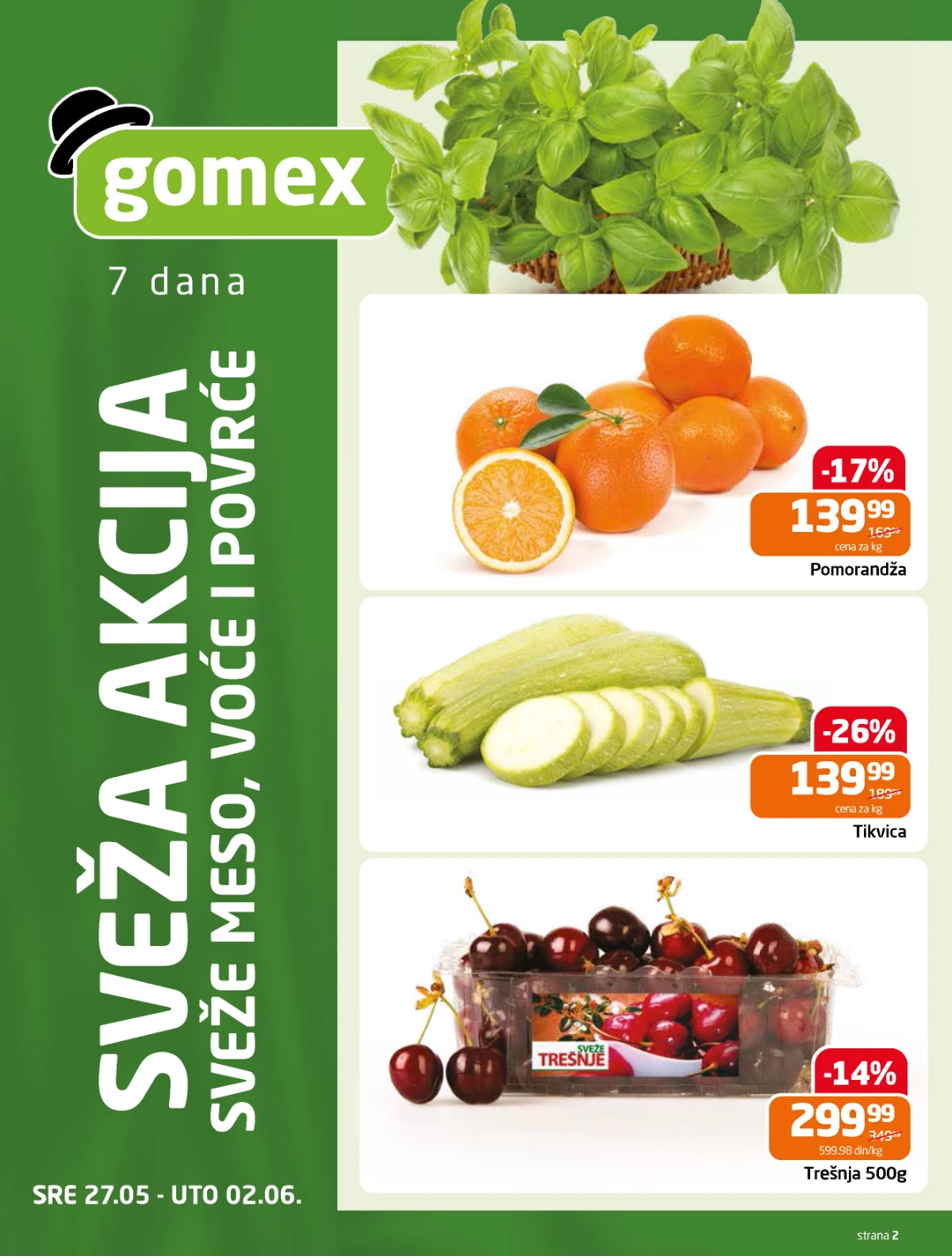 Gomex akcija 27.05–02.06.2026 – pomorandže, tikvice i trešnje po nižim cenama