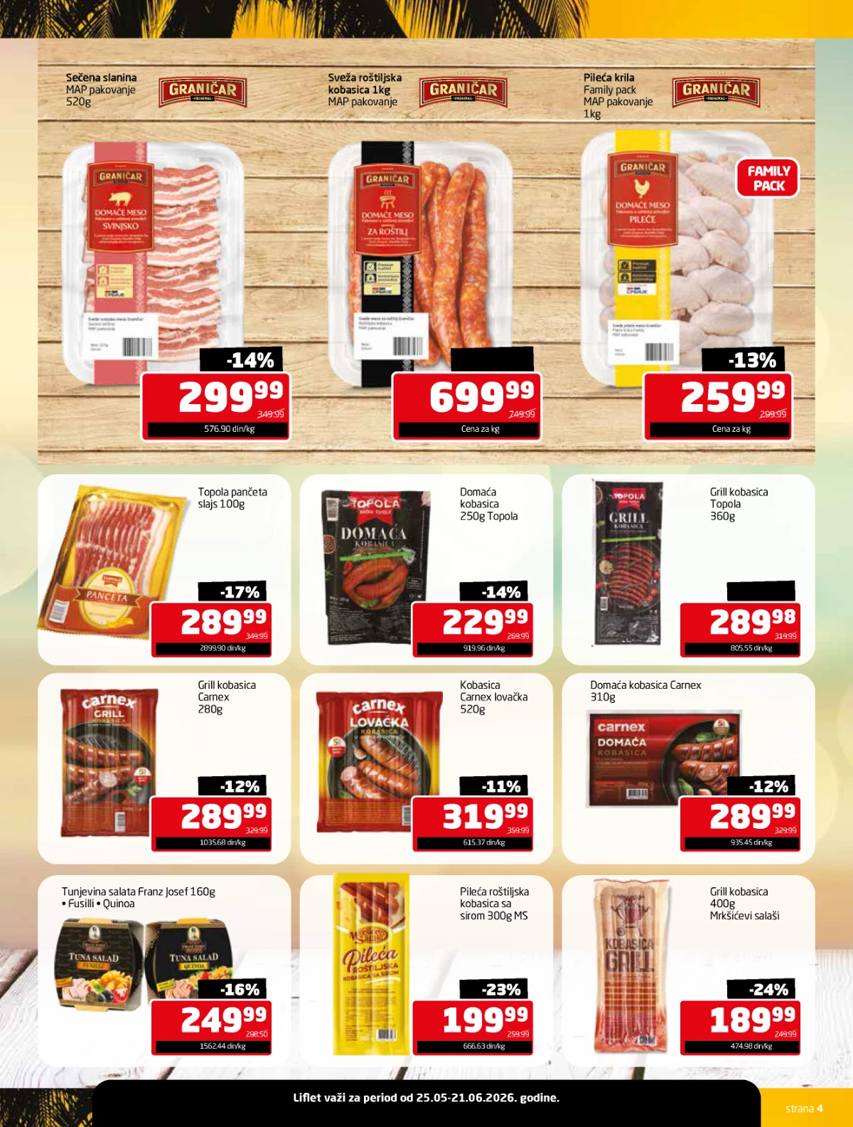 Gomex Letnje osveženje katalog strana 4 – roštilj, kobasice, slanina i pileća krila