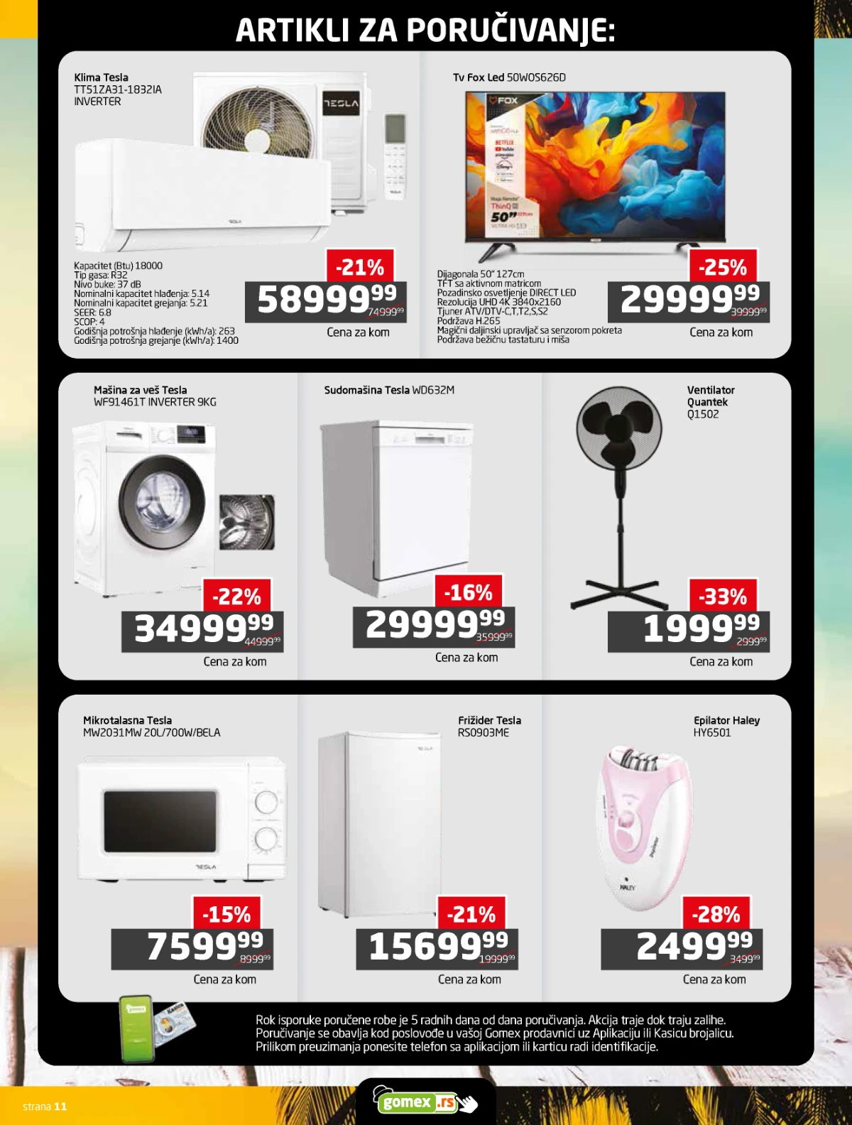 Gomex Letnje osveženje katalog strana 11 – Tesla klima, TV, veš mašina, sudomašina i frižider