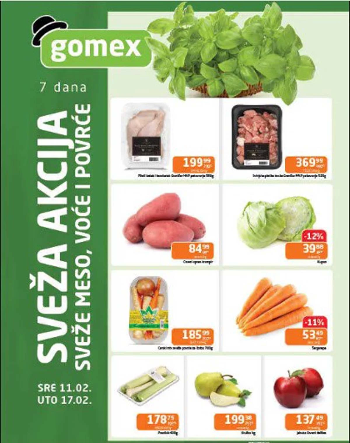 Gomex Sveža akcija katalog sniženja do 17. februara 2026. sveže voće, povrće i prehrambeni proizvodi Srbija
