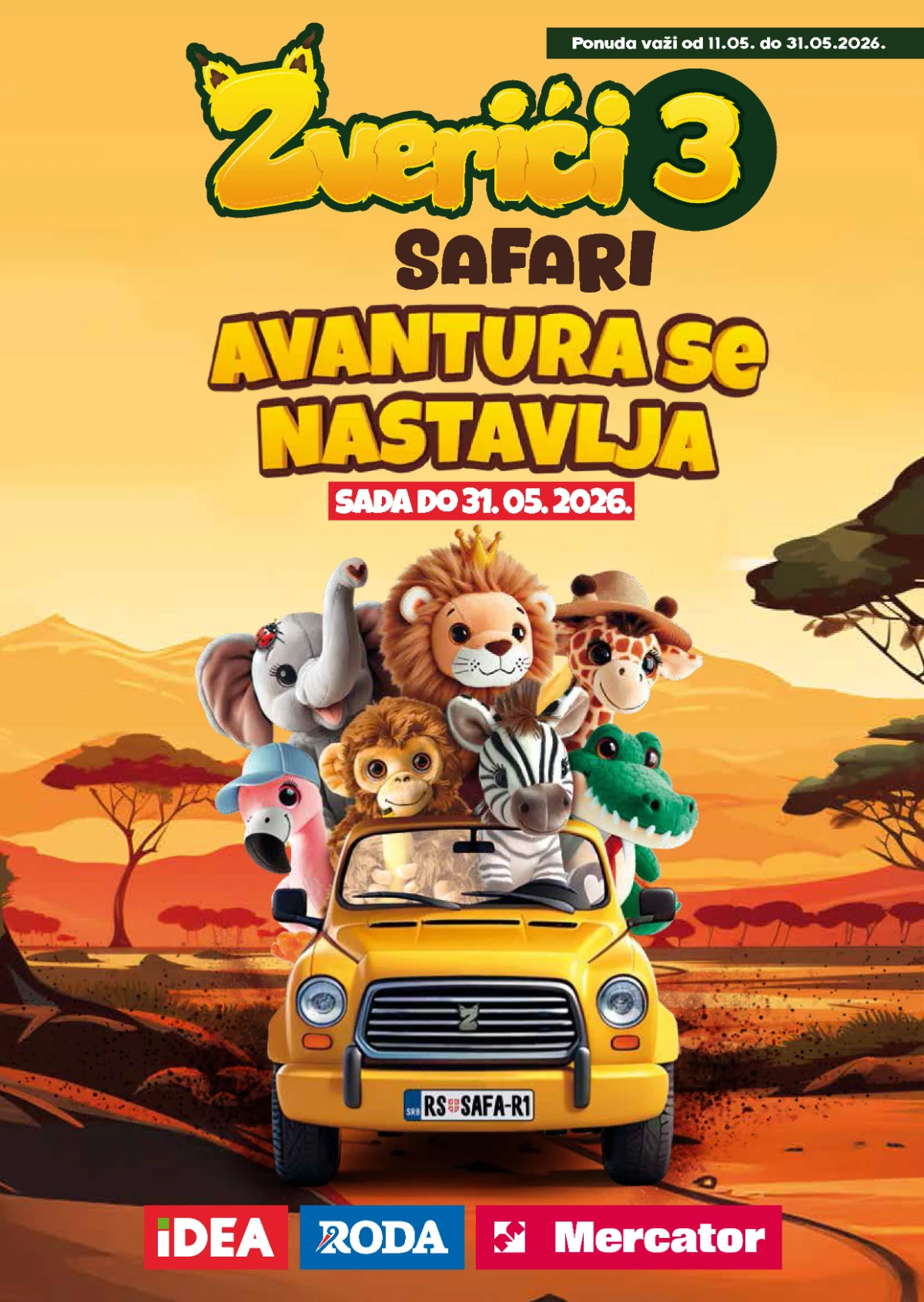 IDEA Roda Mercator Zverići 3 Safari akcija maj 2026 katalog i plišane igračke