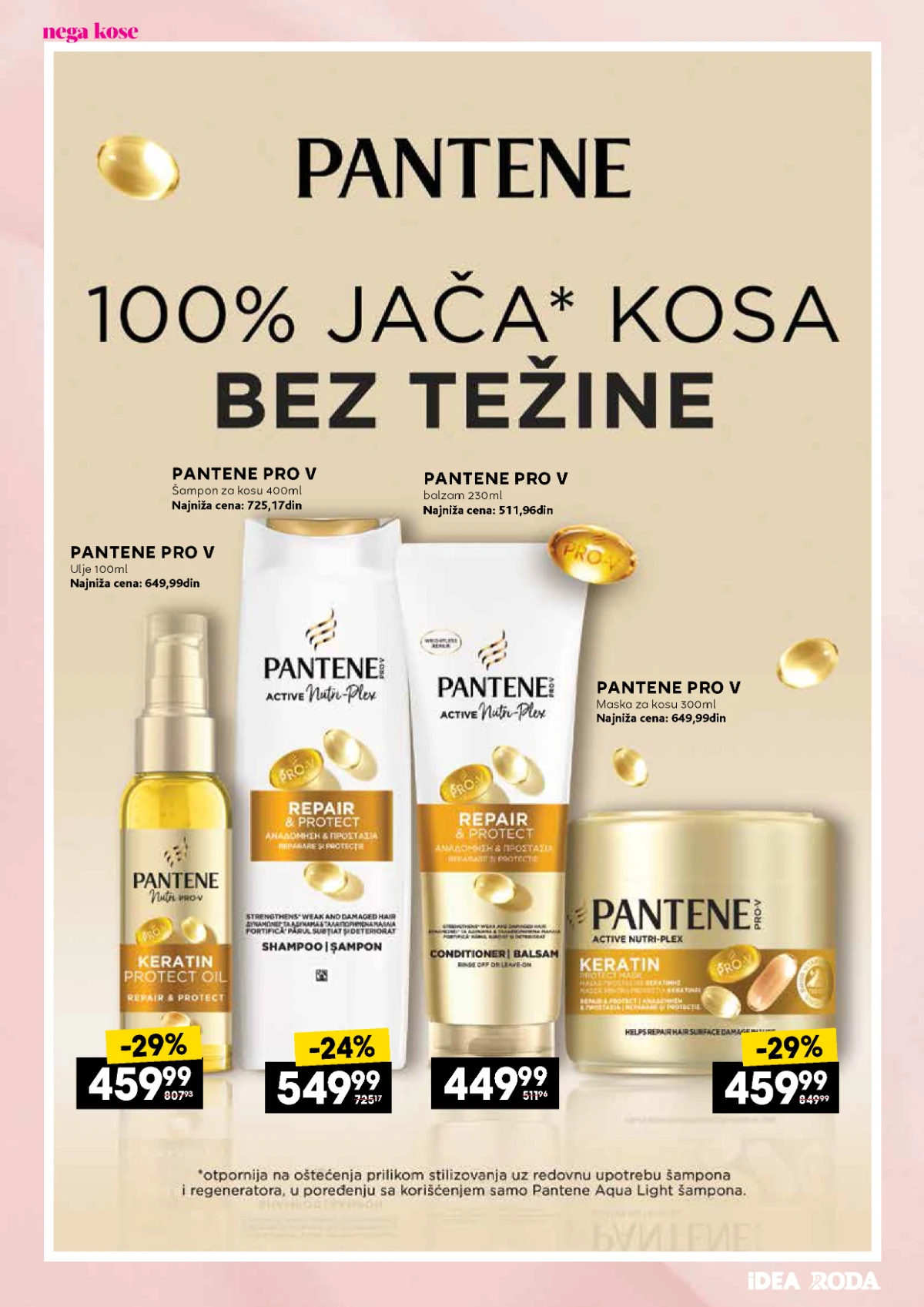 Pantene proizvodi za negu kose na akciji u IDEA, Roda i Mercator katalogu