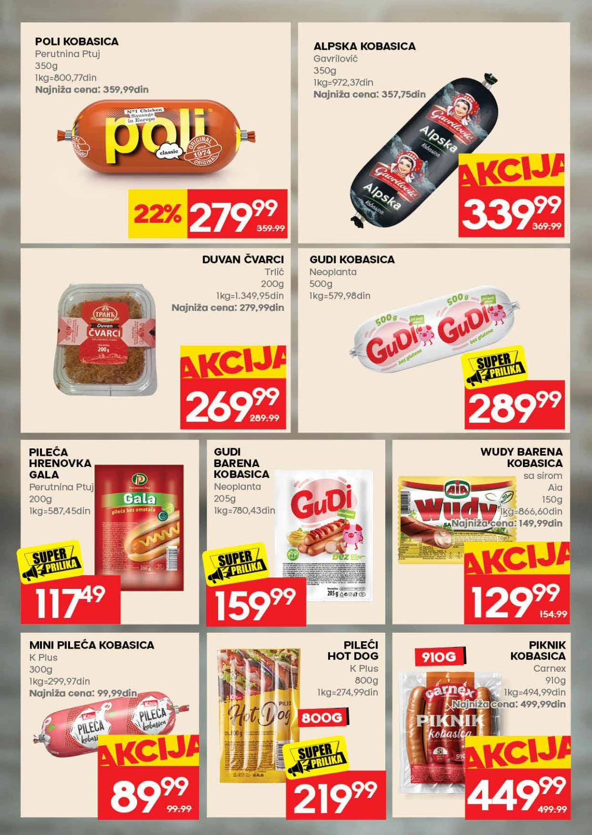IDEA katalog – kobasice i delikates proizvodi na akciji IDEA akcija strana 8 – Poli, Alpska, Gudi i Piknik kobasica po akcijskim cenama