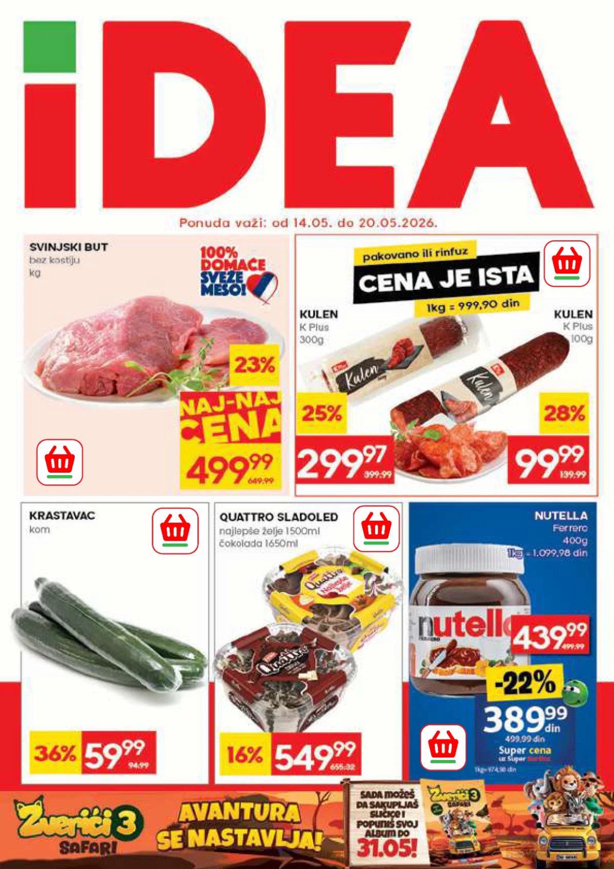 IDEA akcija 14–20.05.2026 – jagode, svinjski but, kulen i Nutella na sniženju