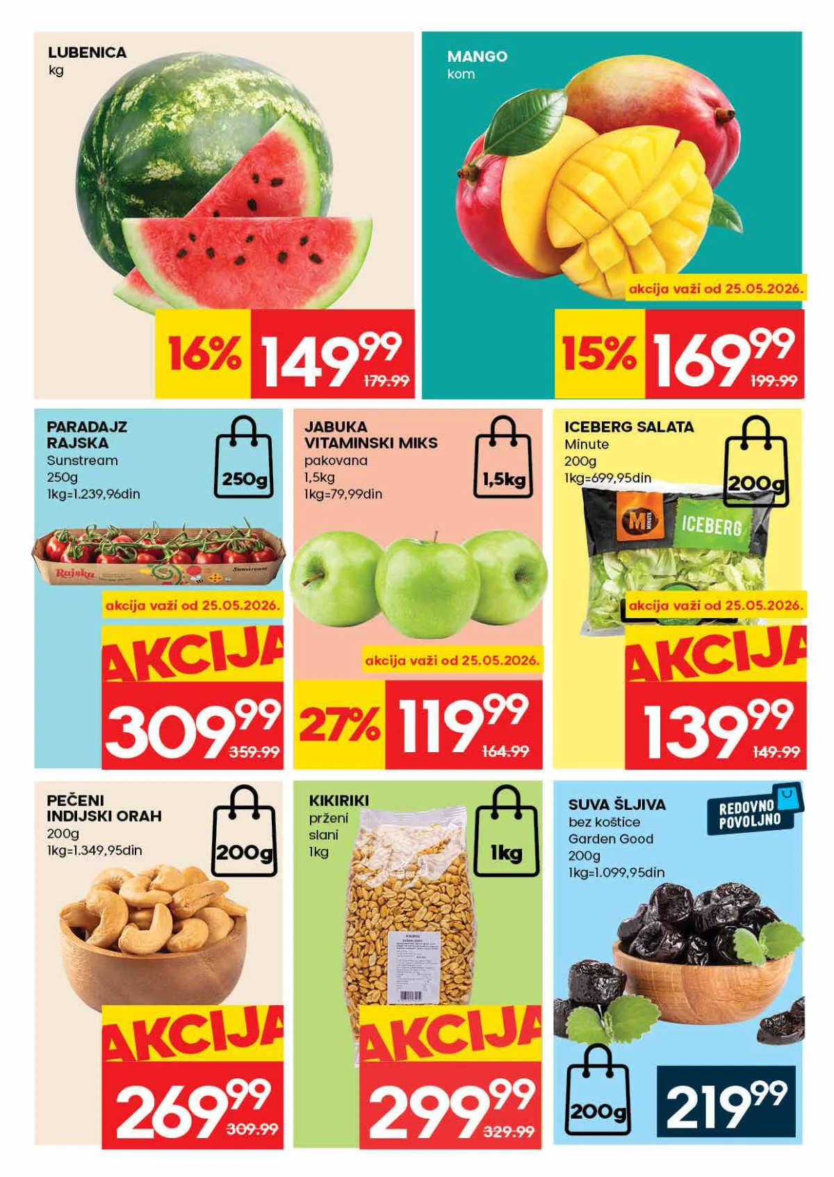 IDEA katalog 21–27.05.2026 – kajsije, lubenica i orašasti plodovi IDEA akcija strana 3 – lubenica, kajsije i suvo grožđe po akcijskim cenama