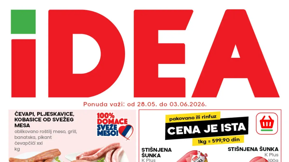 IDEA katalog akcija od 28.05. do 03.06.2026 – meso, voće, mleko, sladoled i delikatesi po nižim cenama