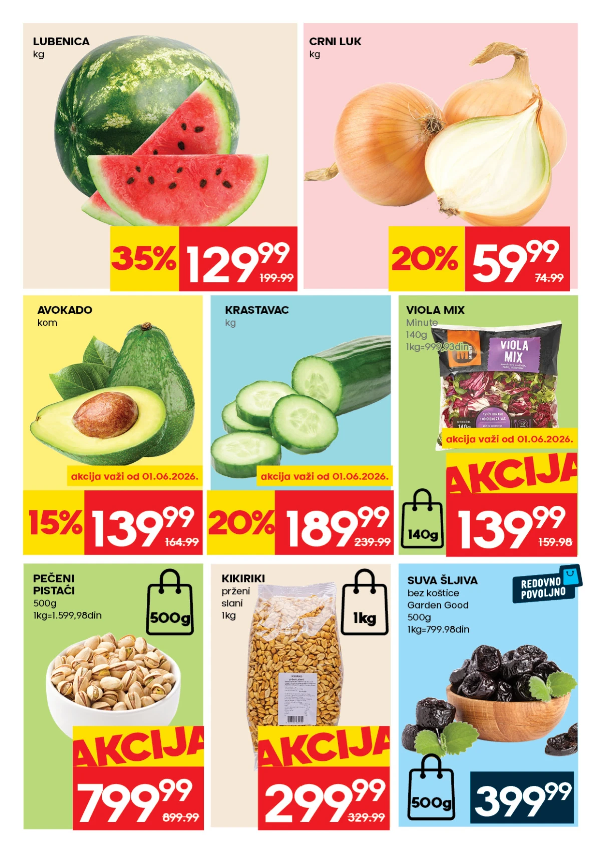IDEA katalog do 03.06.2026 – lubenica, avokado i pistaći na akciji IDEA akcija strana 3 – lubenica, crni luk, pistaći i suva šljiva po nižim cenama
