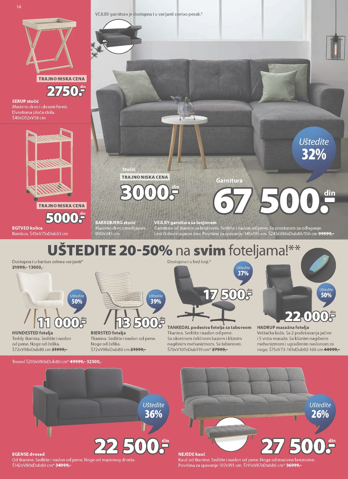 JYSK fotelje i garniture do 50% popusta strana 14 JYSK garniture fotelje sofe stočići i kolica do 50% popusta