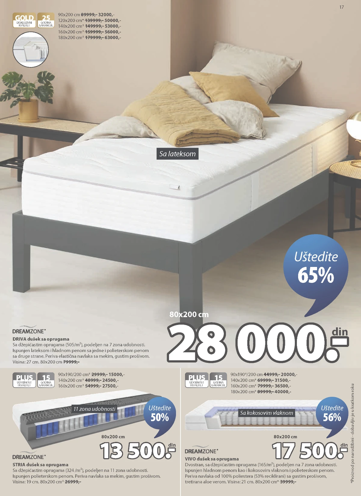 JYSK Dreamzone dušeci strana 17 JYSK Dreamzone dušeci sa oprugama lateksom i kokosovim vlaknom