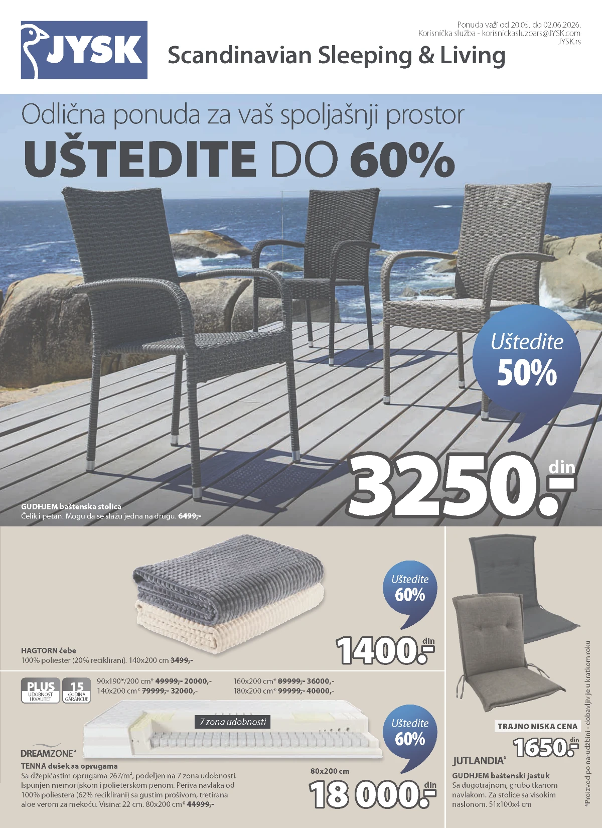JYSK katalog akcija do 60% baštenski nameštaj stolice dušeci i dekoracija do 02.06.2026