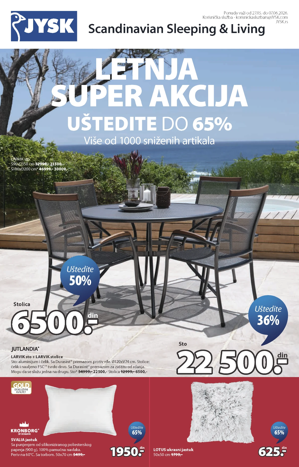 JYSK Letnja super akcija do 65% – baštenski nameštaj, stolice, stolovi i dekoracija do 07.06.2026