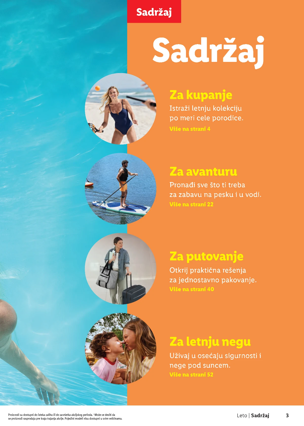 Lidl Leto 2026 strana 3 – sadržaj ponude za kupanje avanturu putovanje i letnju negu