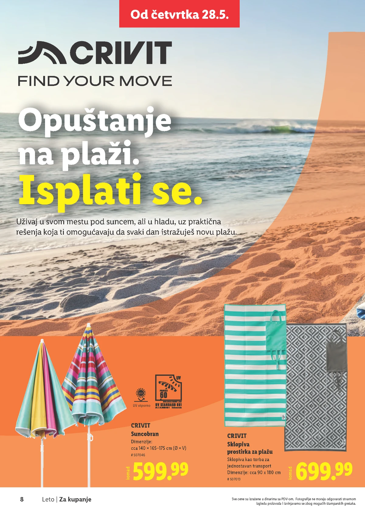 Lidl Leto 2026 strana 8 – Crivit suncobran i sklopiva prostirka za plažu