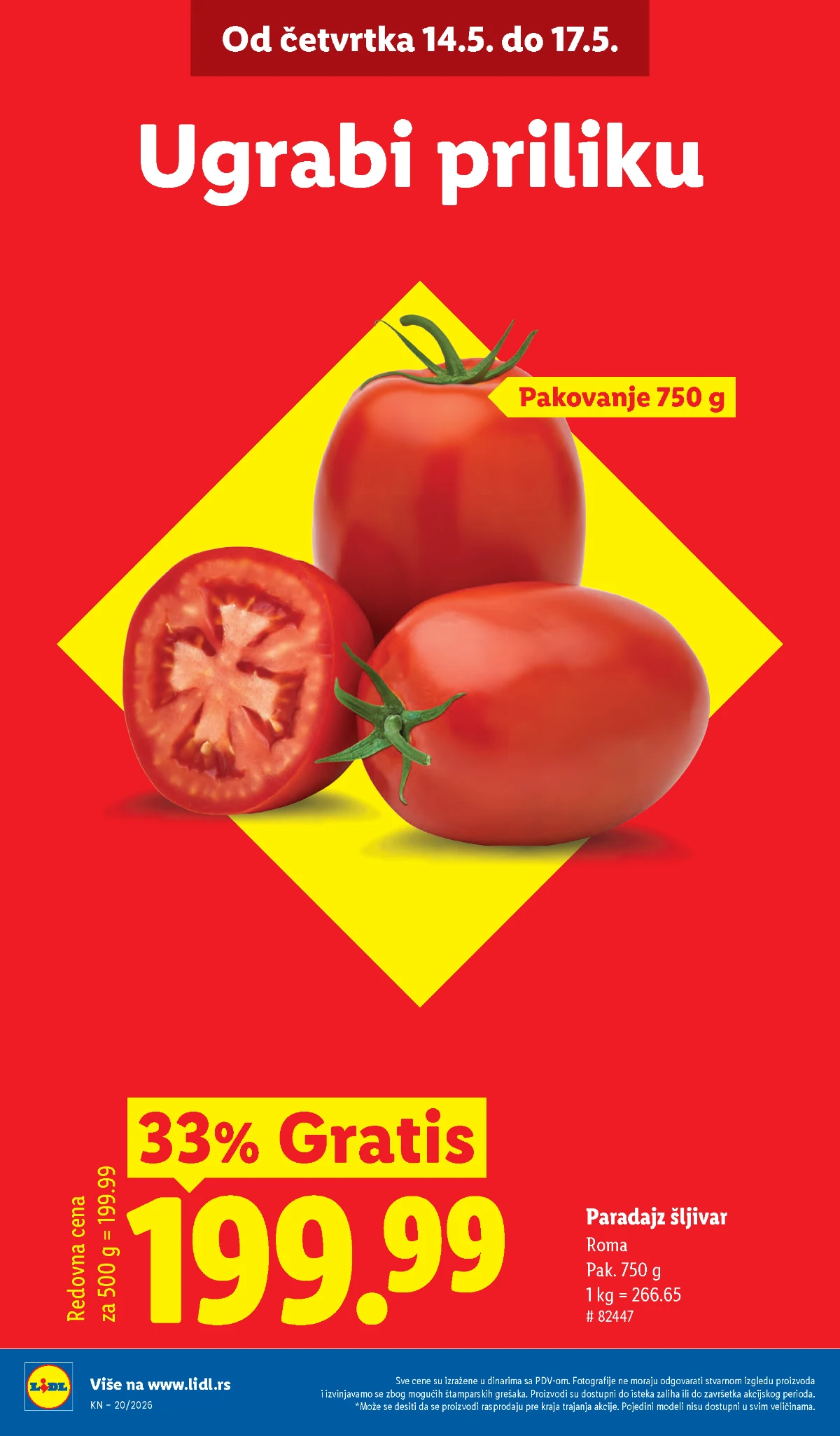 Lidl katalog strana 2 – paradajz 199,99 din i hit ponude od 14.05.2026 Lidl akcija paradajz šljivar 199,99 din i sveže povrće u katalogu maj 2026