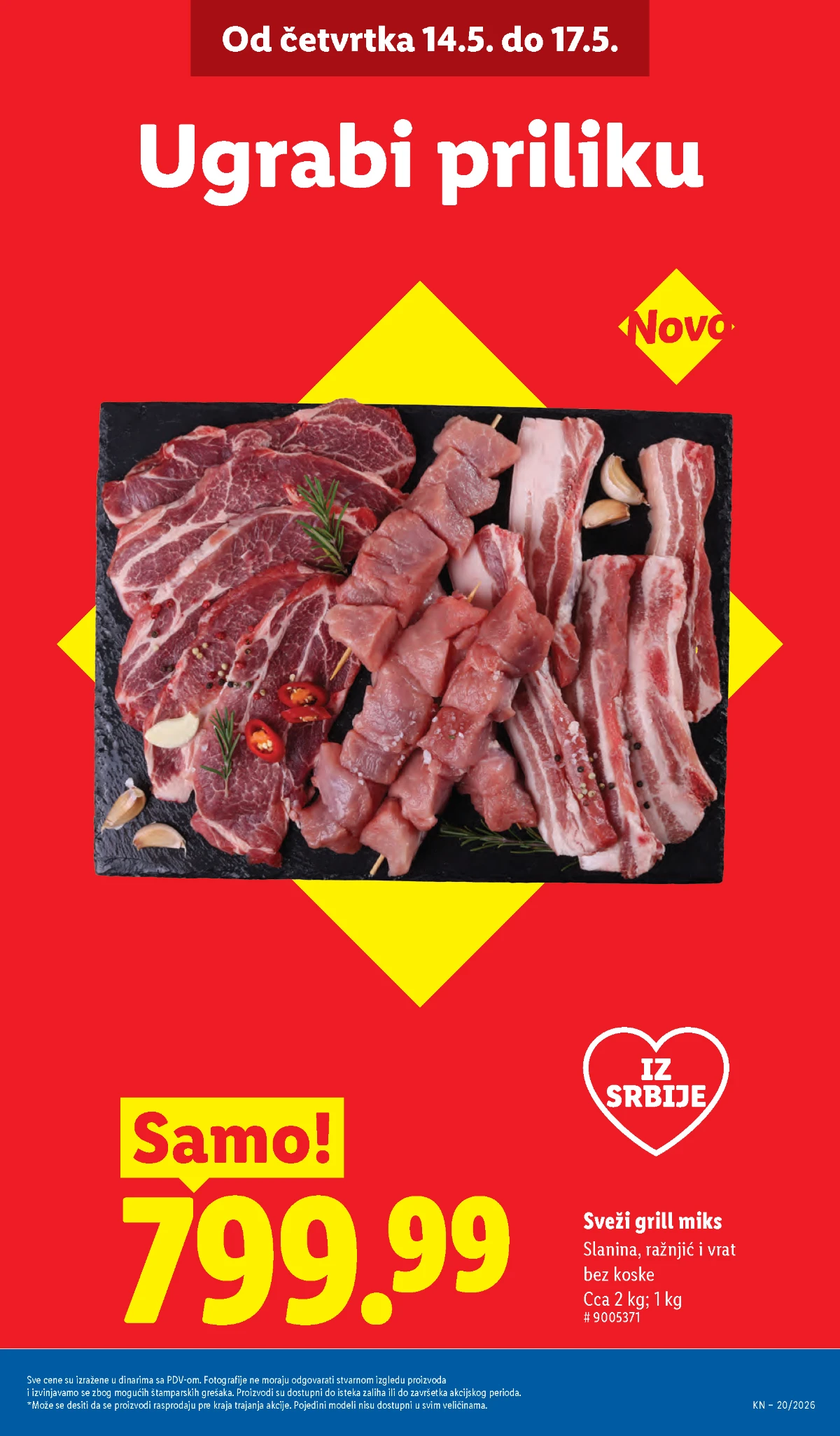 Lidl katalog strana 3 – grill miks i Lidl mesara od 14.05.2026 Lidl mesara Srbija maj 2026 – grill miks 799,99 din i domaće kobasice