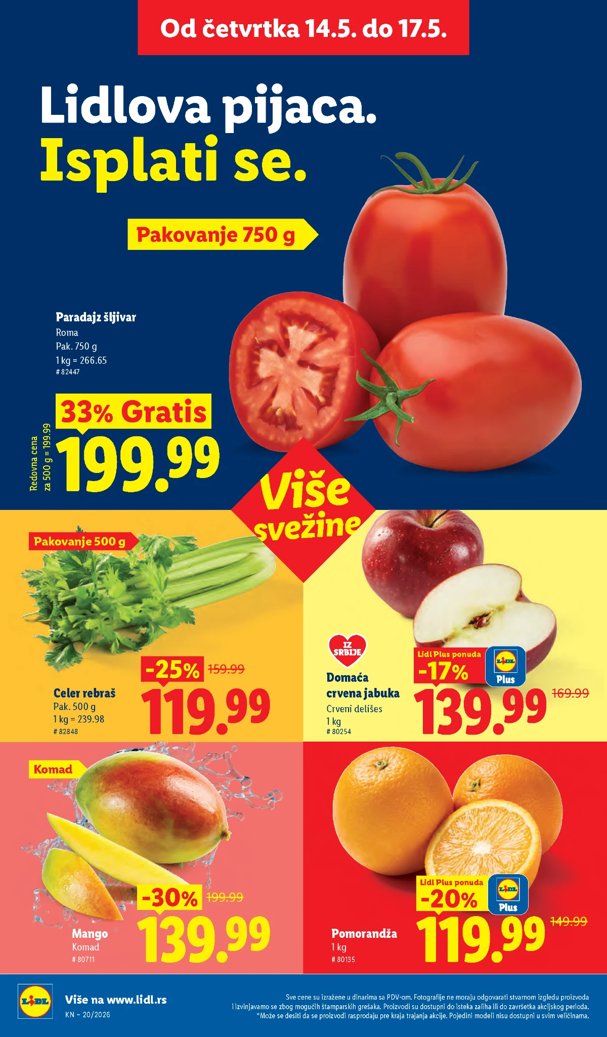 Lidl katalog strana 14 – proizvodi po sniženim cenama Lidl katalog Srbija 2026 – proizvodi za svakodnevnu kupovinu