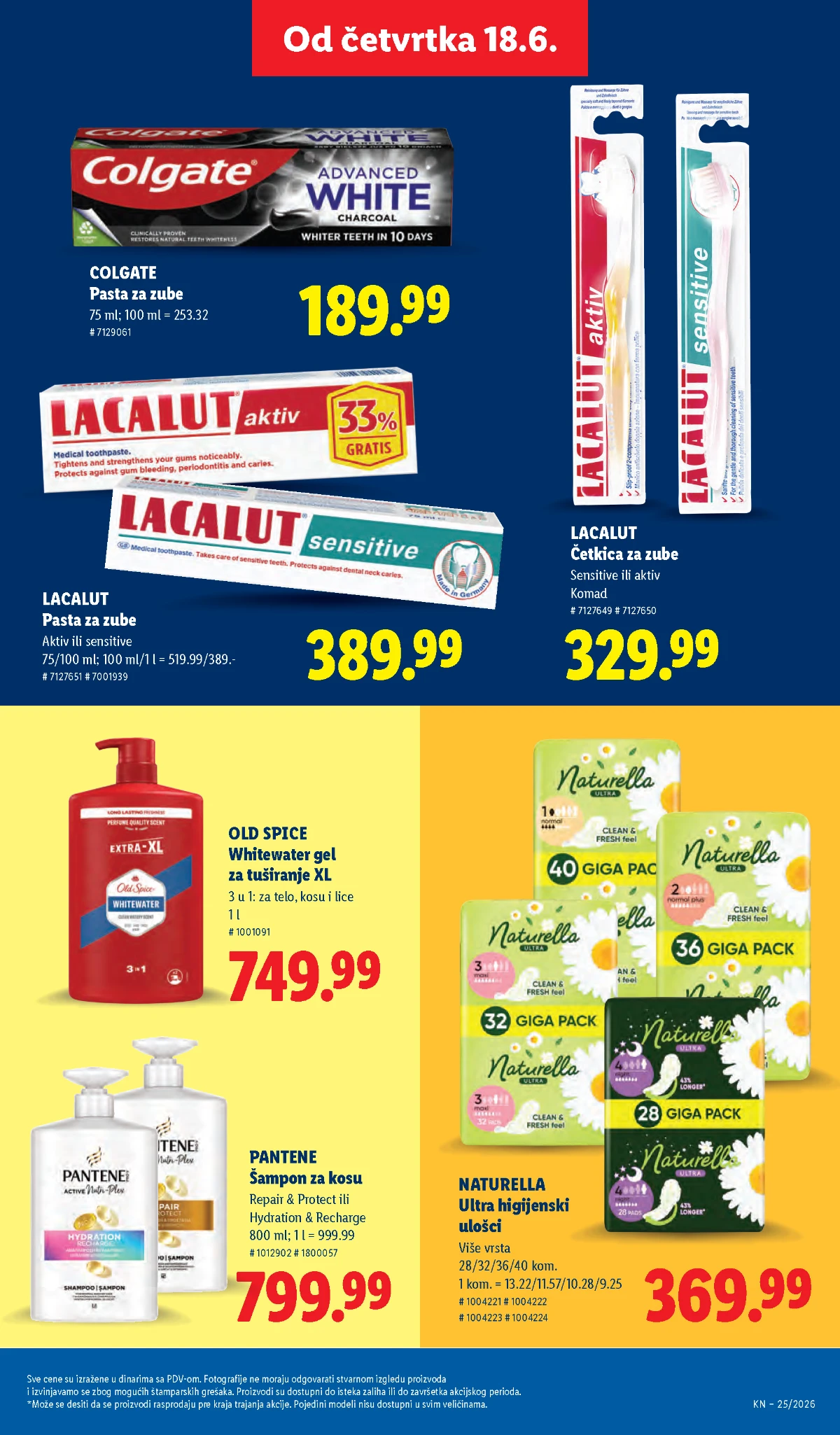 Oralna higijena i proizvodi za negu na sniženju Colgate Lacalut Pantene i Naturella proizvodi na akciji