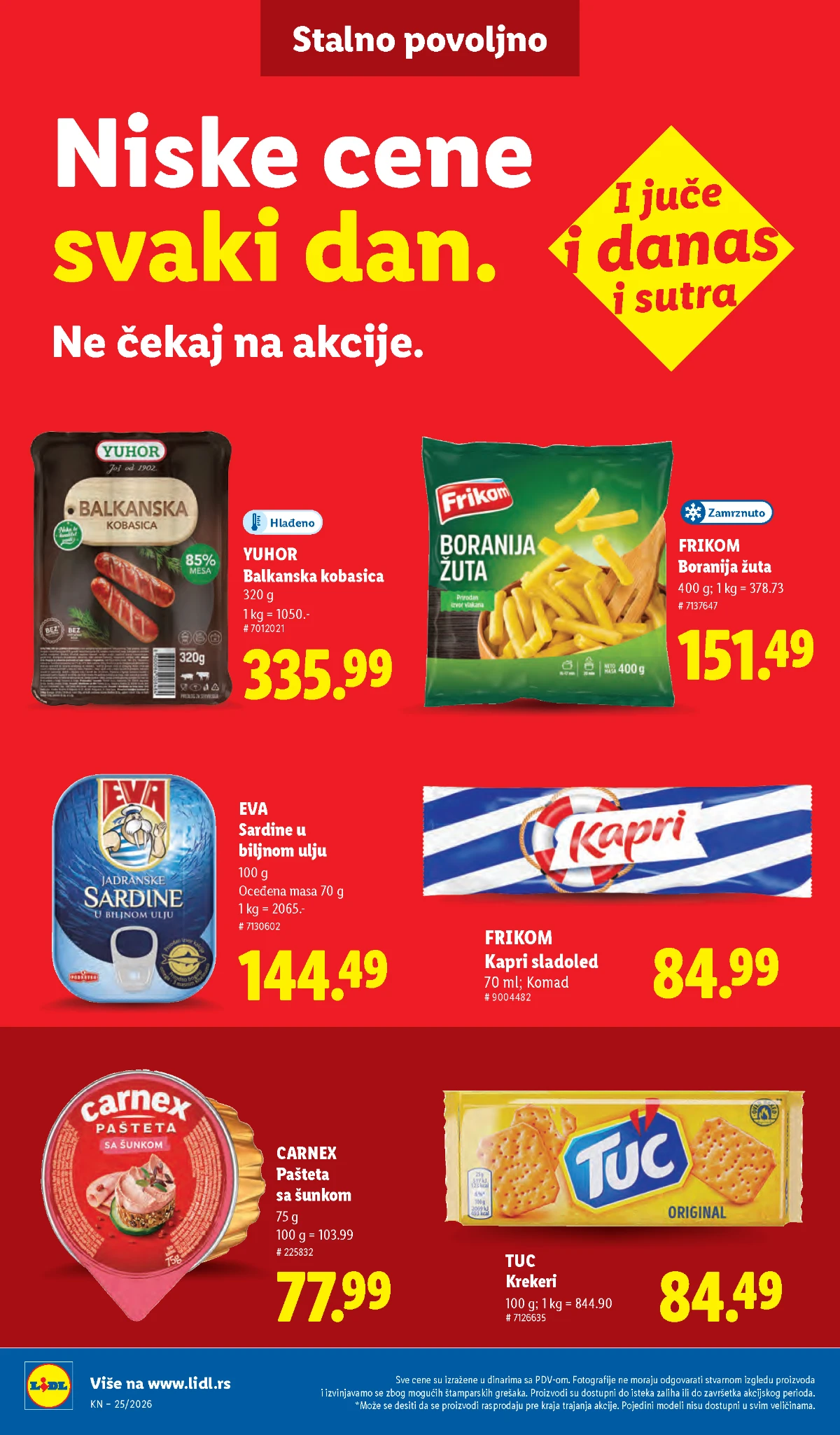 Kobasice sladoled i grickalice na akciji Yuhor Frikom Carnex i Tuc proizvodi po akcijskim cenama