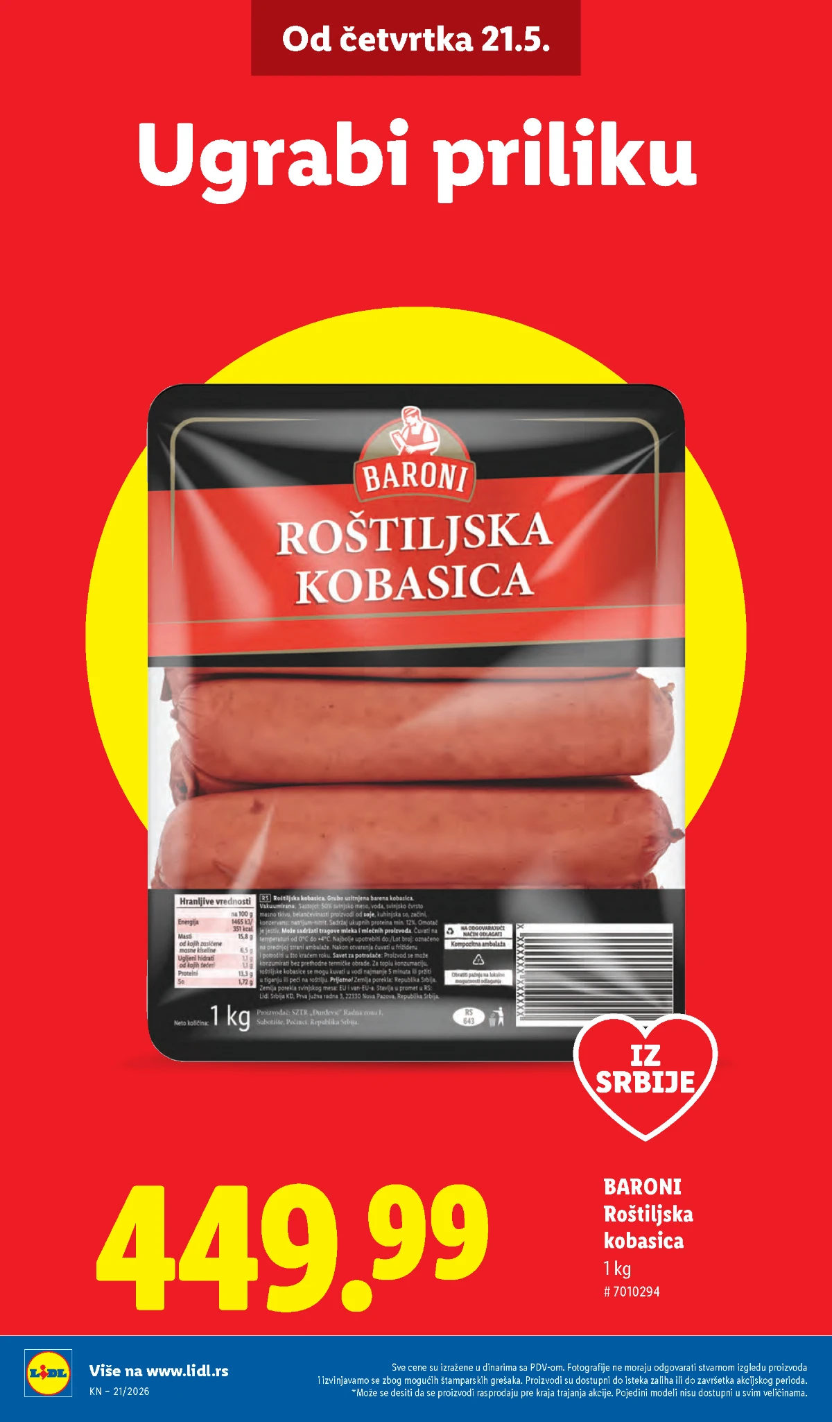 Lidl katalog strana 4 – pekara i sveže pecivo od 21.05.2026 Lidl pekara maj 2026 – integralni đevrek, krofne i kroasani po akcijskim cenama