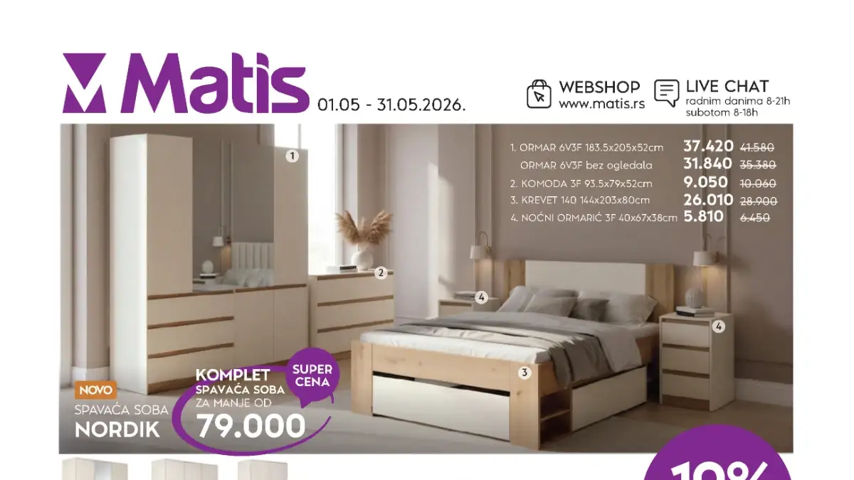 Matis katalog maj 2026 sniženja nameštaja Matis katalog maj 2026 akcija nameštaja do 40 posto
