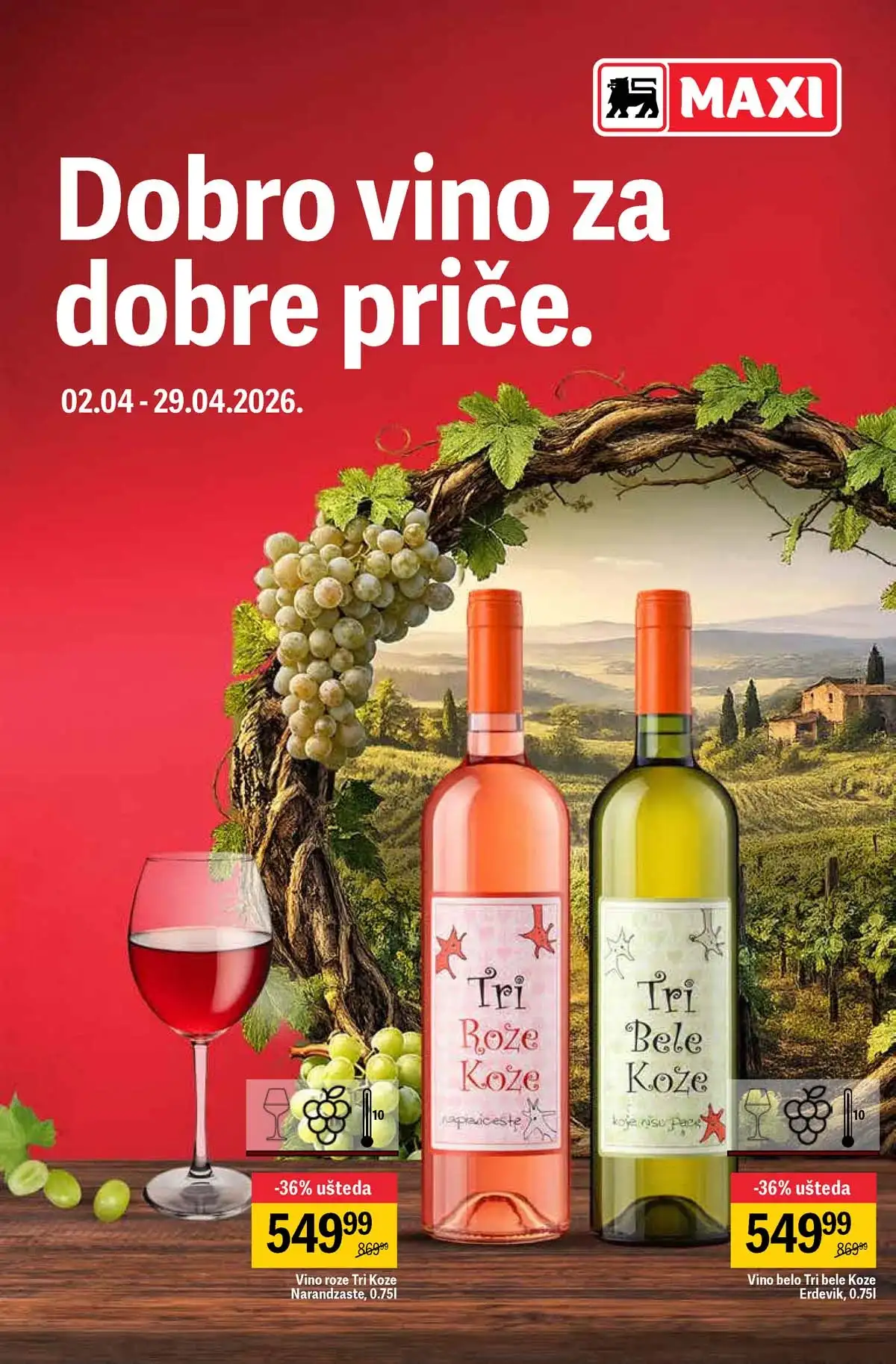 Maxi akcija vina do 40% strana 1 – ponude do 29.04.2026 Maxi vina do 40% katalog strana 1 Srbija 2026 do 29.04.
