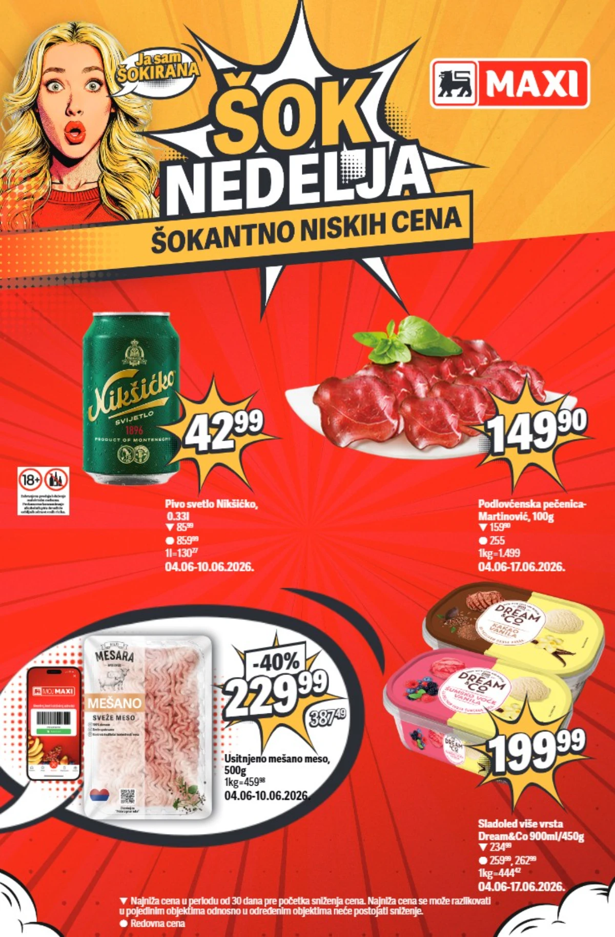 Maxi Šok nedelja do 43% popusta – Nikšićko pivo, pečenica, mleveno meso i sladoled na akciji