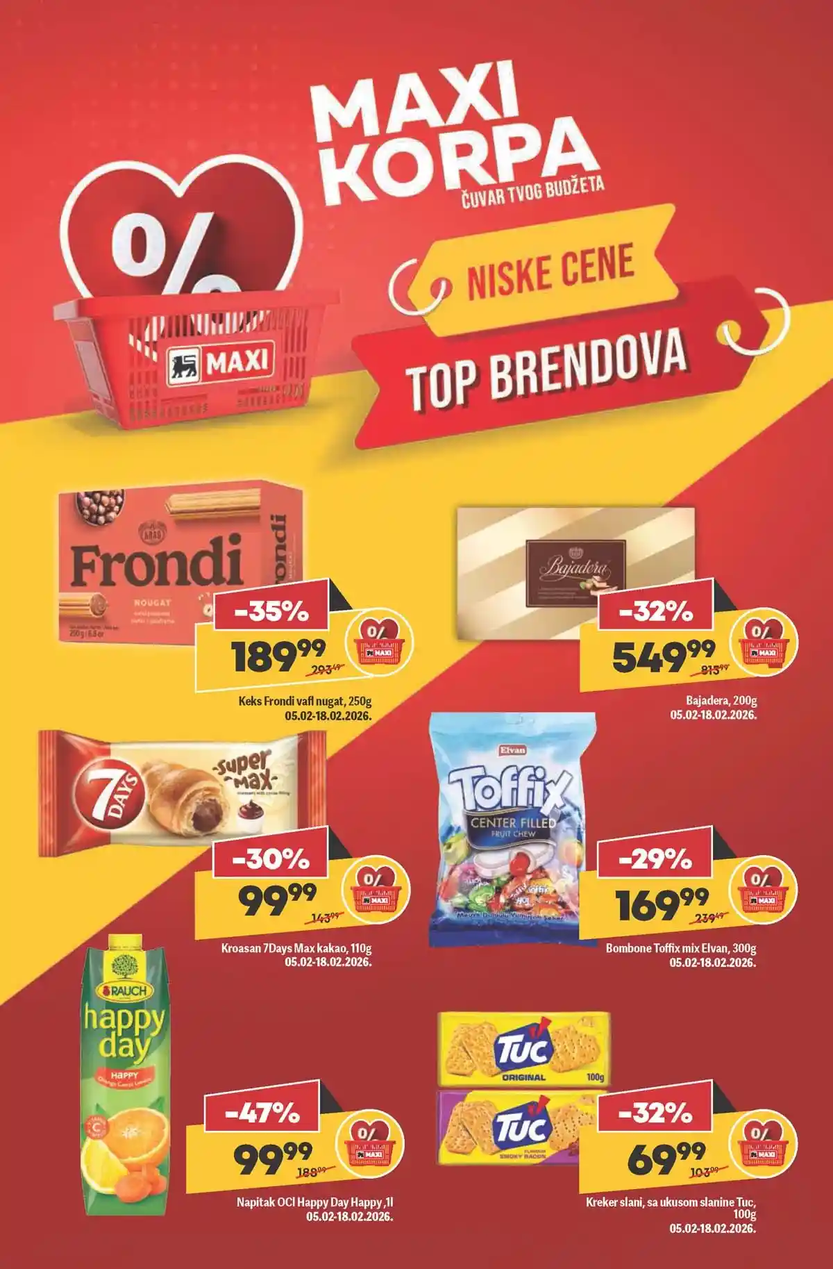Maxi nedeljni katalog strana 2 sniženja prehrane i proizvoda za domaćinstvo Srbija februar 2026