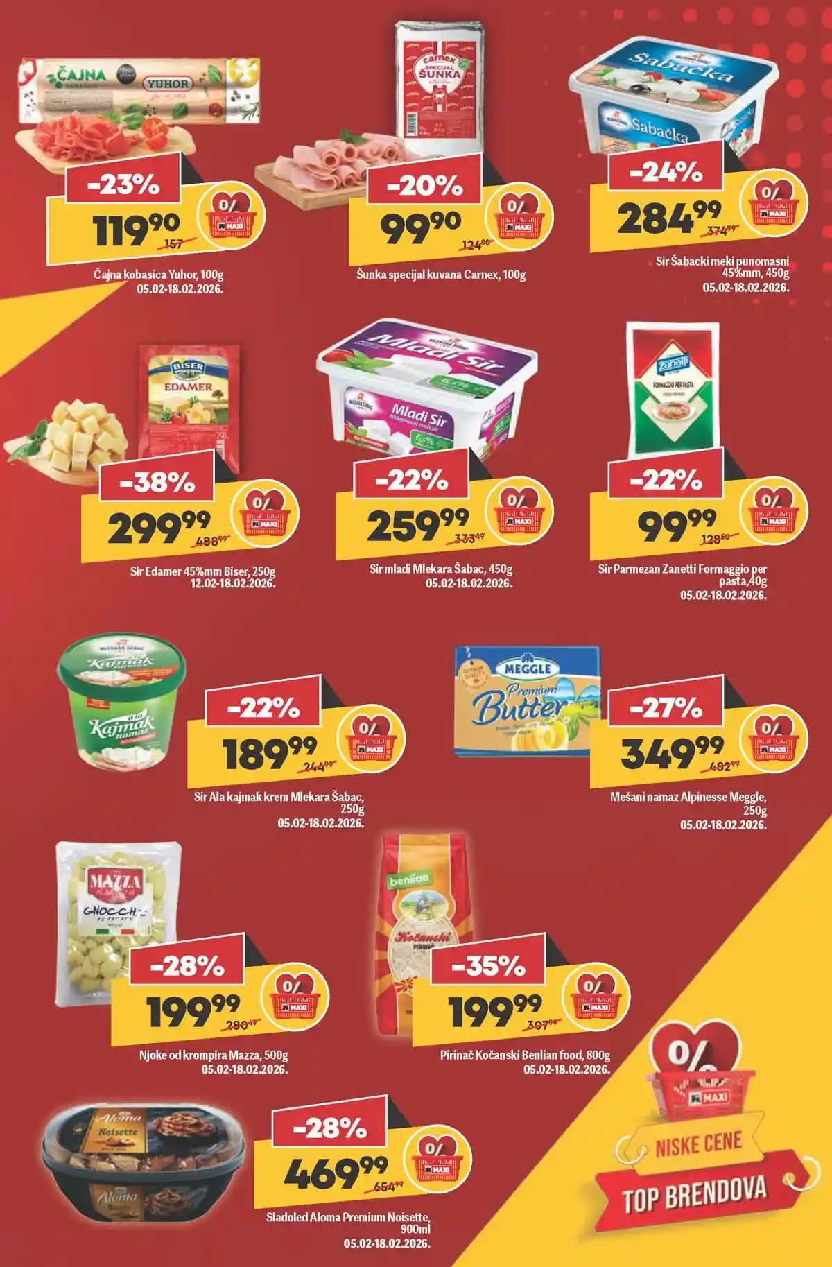 Maxi nedeljni katalog strana 3 akcijske cene hrane i pića Srbija februar 2026