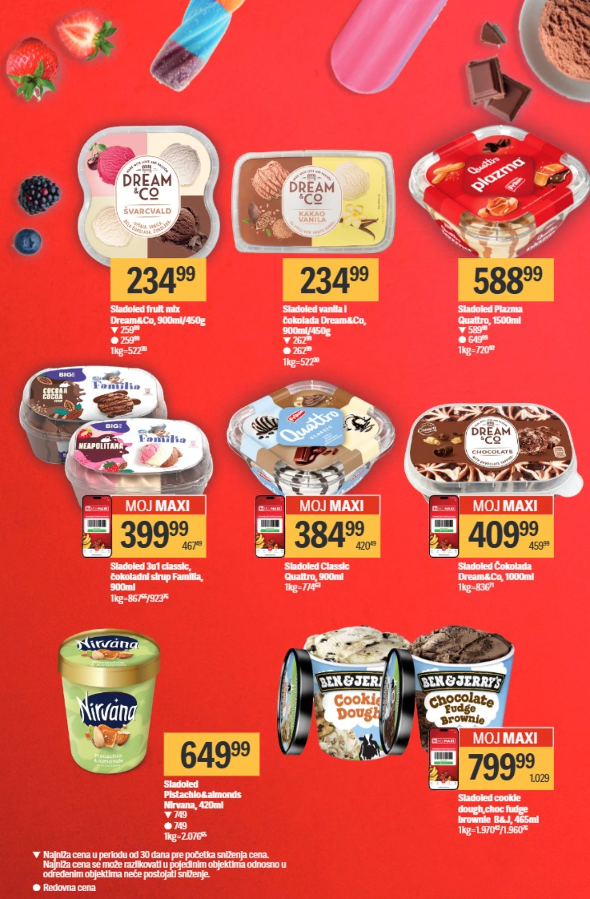 Maxi katalog 14–20.05.2026 strana 2 – sladoledi Dream&Co, Quattro i Ben & Jerry’s po akcijskim cenama
