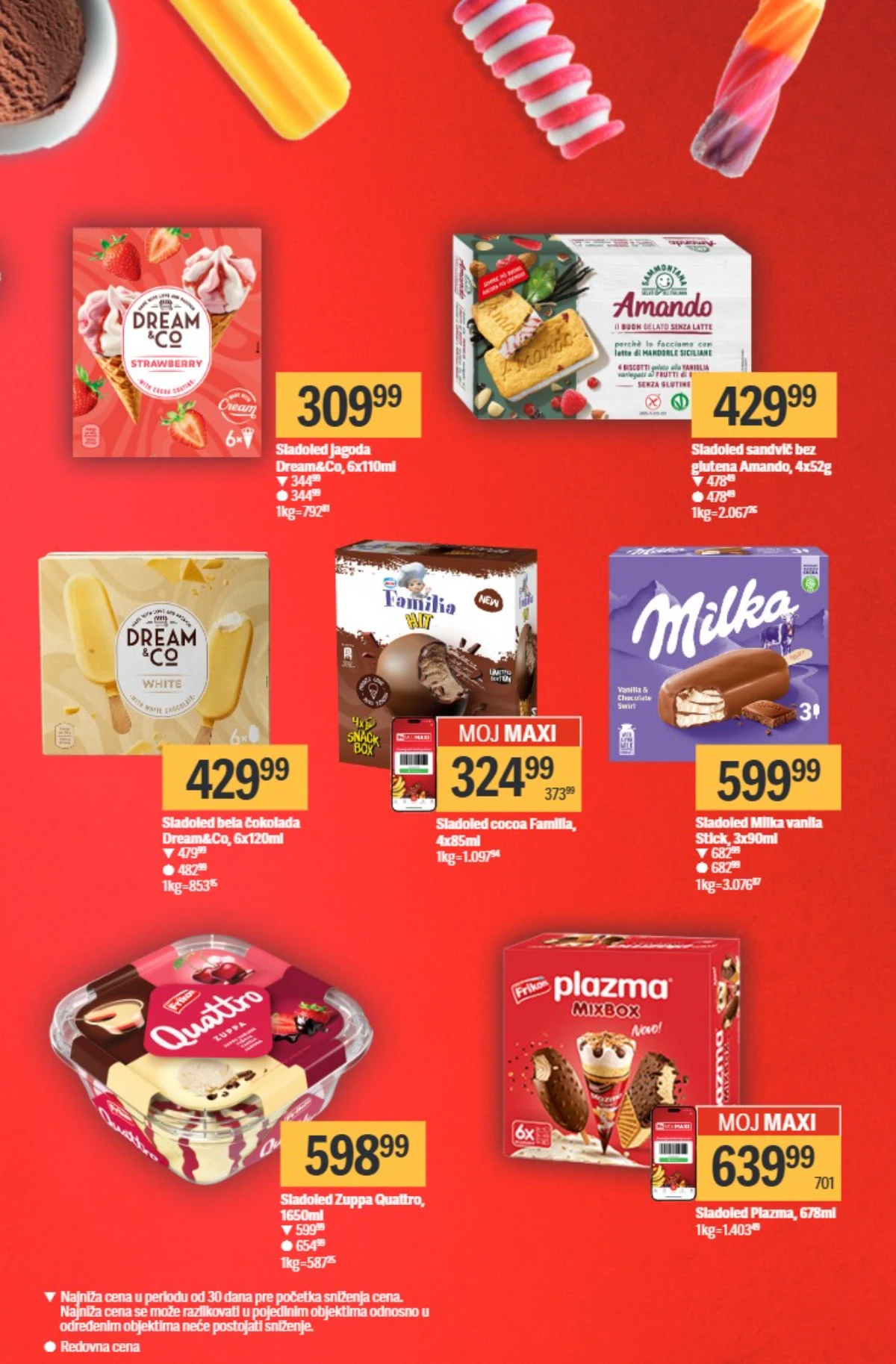 Maxi katalog 14–20.05.2026 strana 3 – Frikom, Milka i Plazma sladoledi po sniženim cenama
