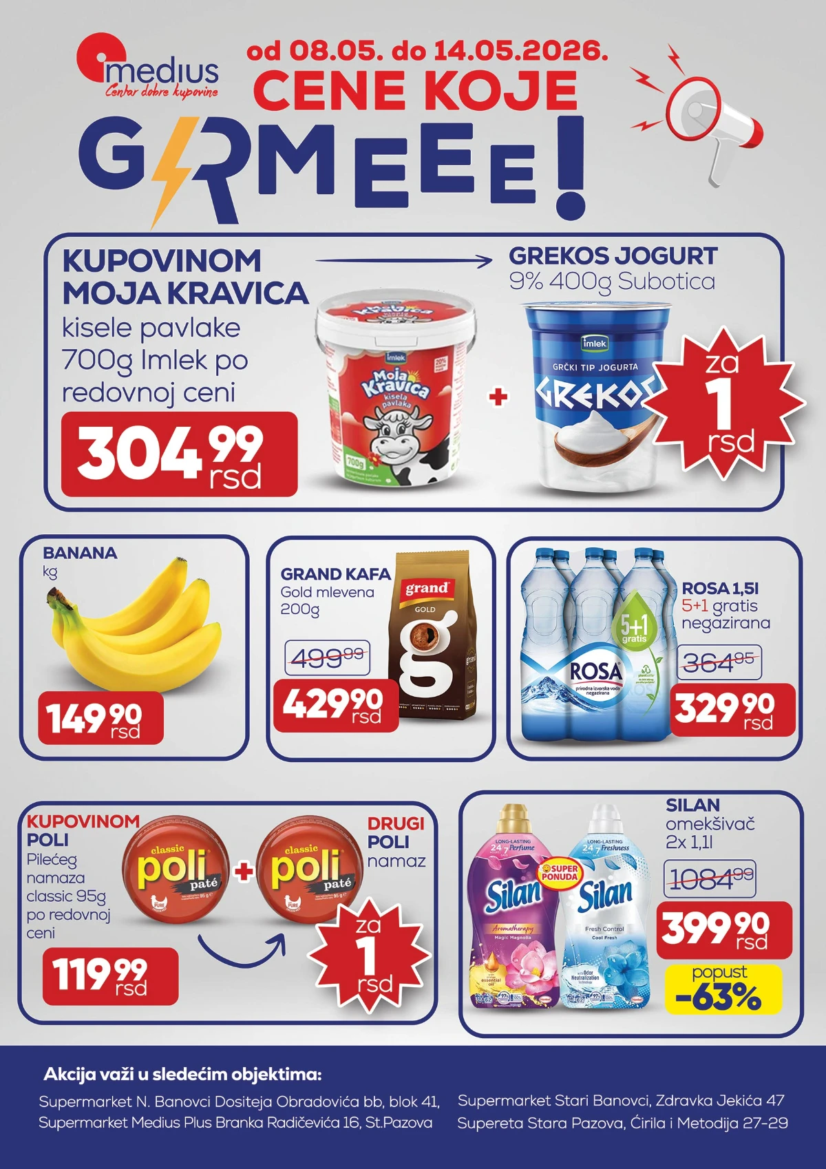 Medius akcija 08–14.05.2026 Grand kafa banana Rosa voda i Silan na velikom sniženju