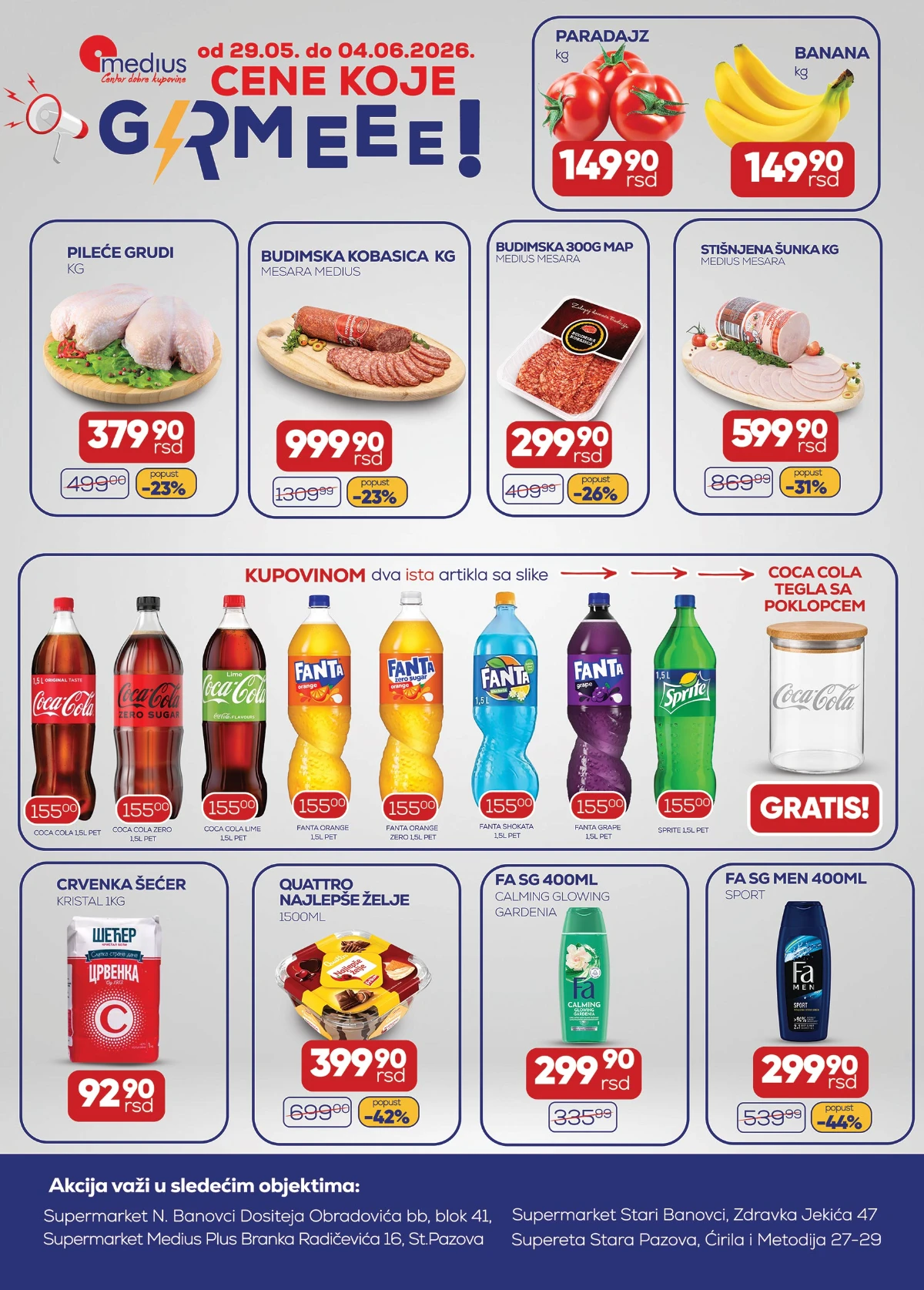 Medius akcija do 04.06.2026 – pileće grudi, paradajz, banane i suhomesnati proizvodi na sniženju