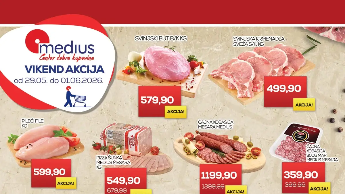 Medius vikend akcija 29.05–01.06.2026 – svinjski but, pileći file, Plazma i mleko na sniženju